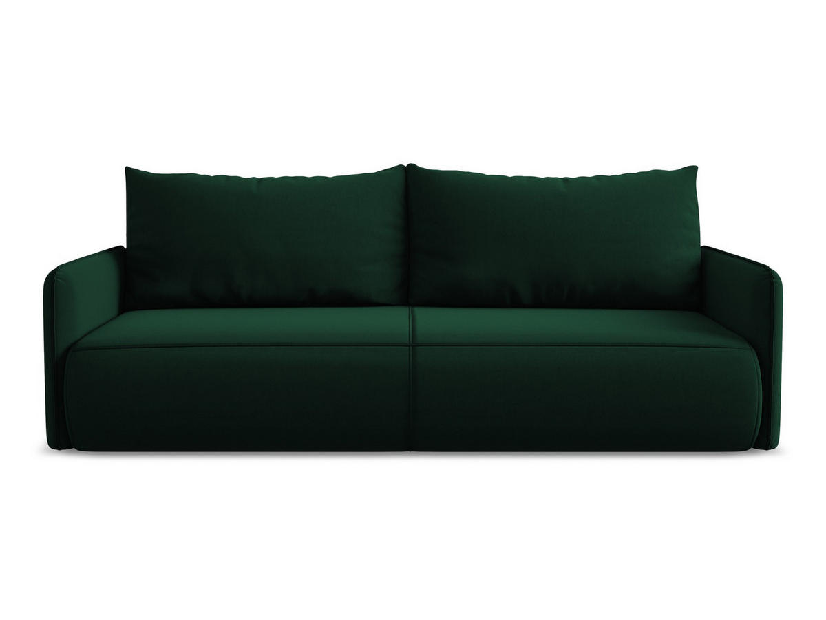 3-SITZER SOFA mit Schlaffunktion Samt Stoff Grün - Dunkelgrün/Schwarz, Kunststoff/Textil (216/86/105cm) - Makamii