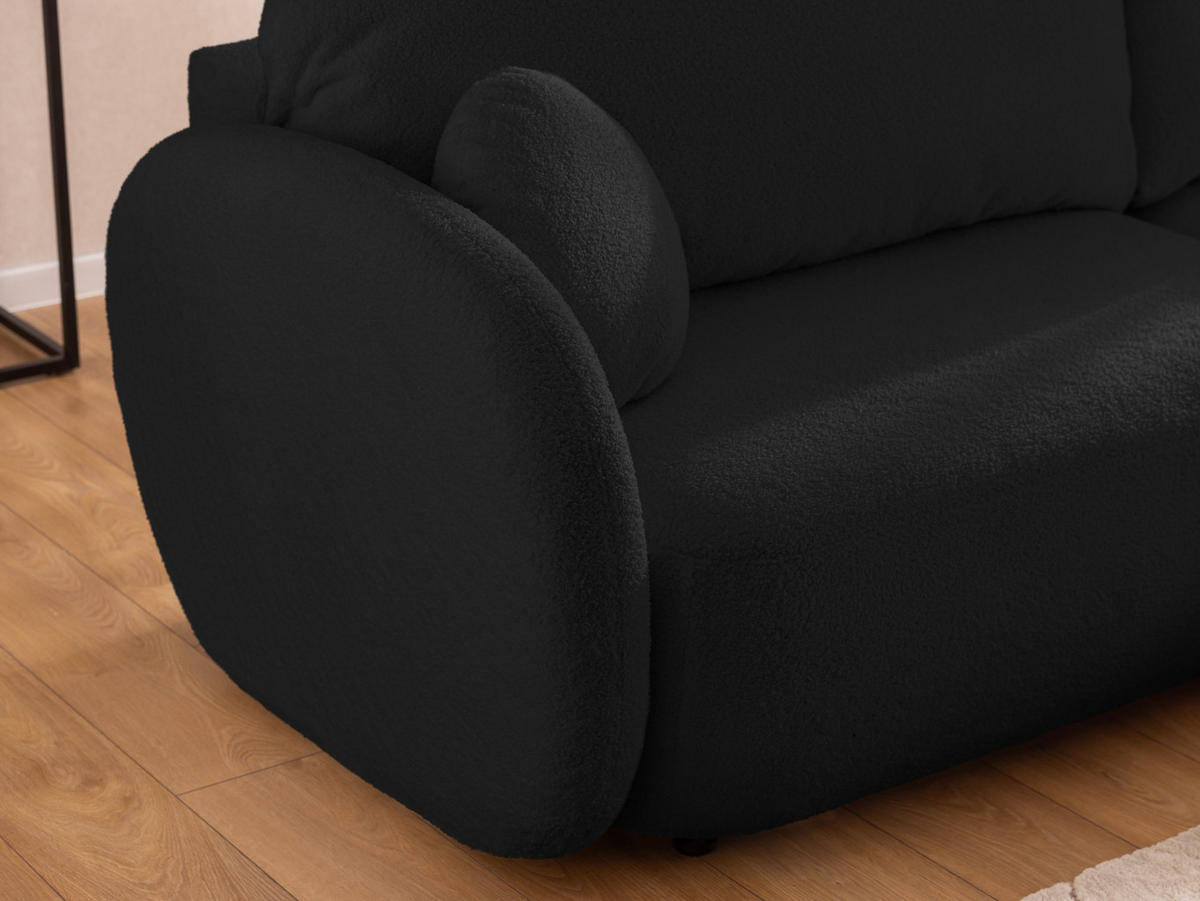 ECKSOFA Candy mit Schlaffunktion Schwarz Bouclé-Stoff - Ottomane rechts - Schwarz, Holz/Kunststoff (146/230cm) - S-Style Möbel