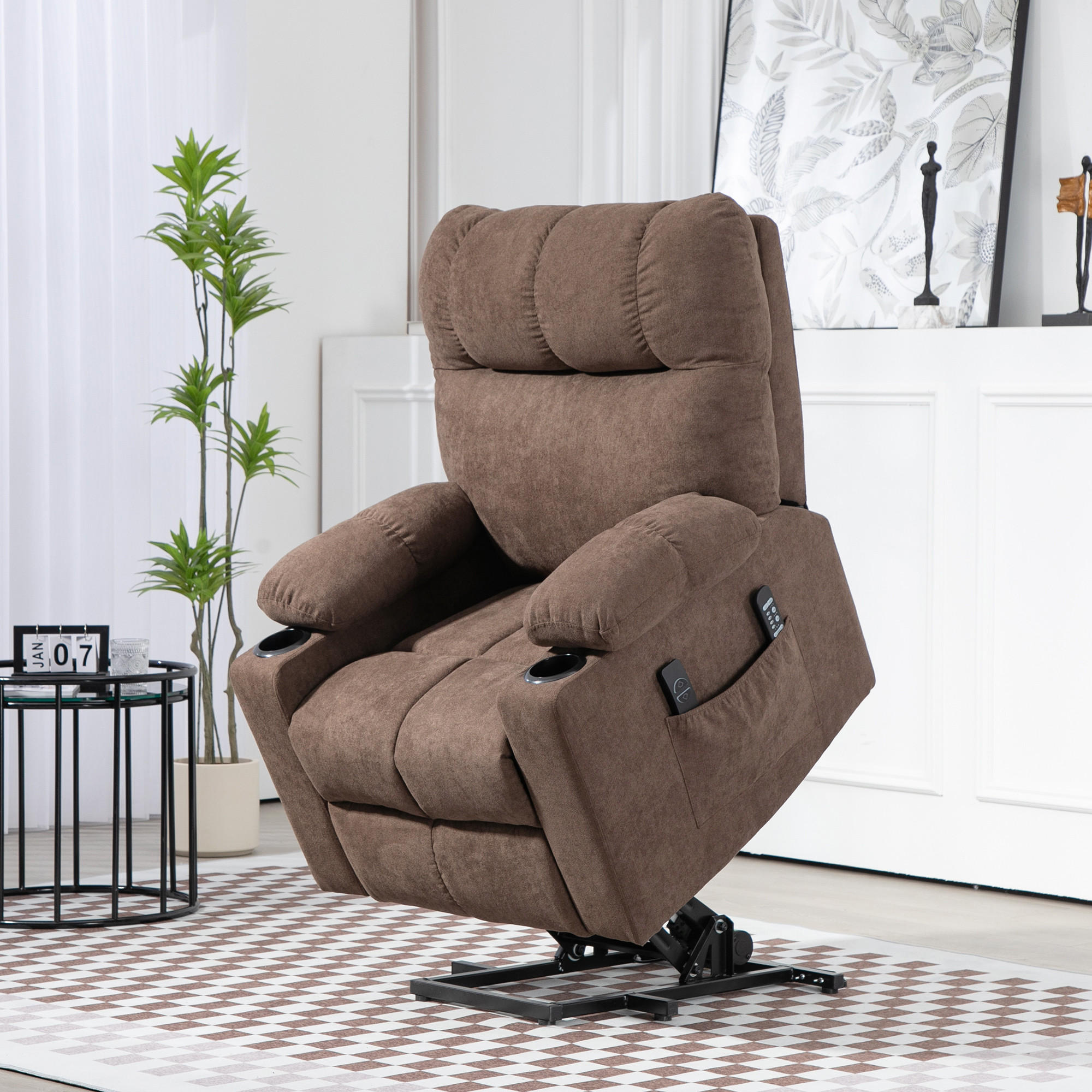 FERNSEHSESSEL mit Aufstehhilfe, Braun - Braun, Kunststoff (95/109/91cm) - HOMCOM
