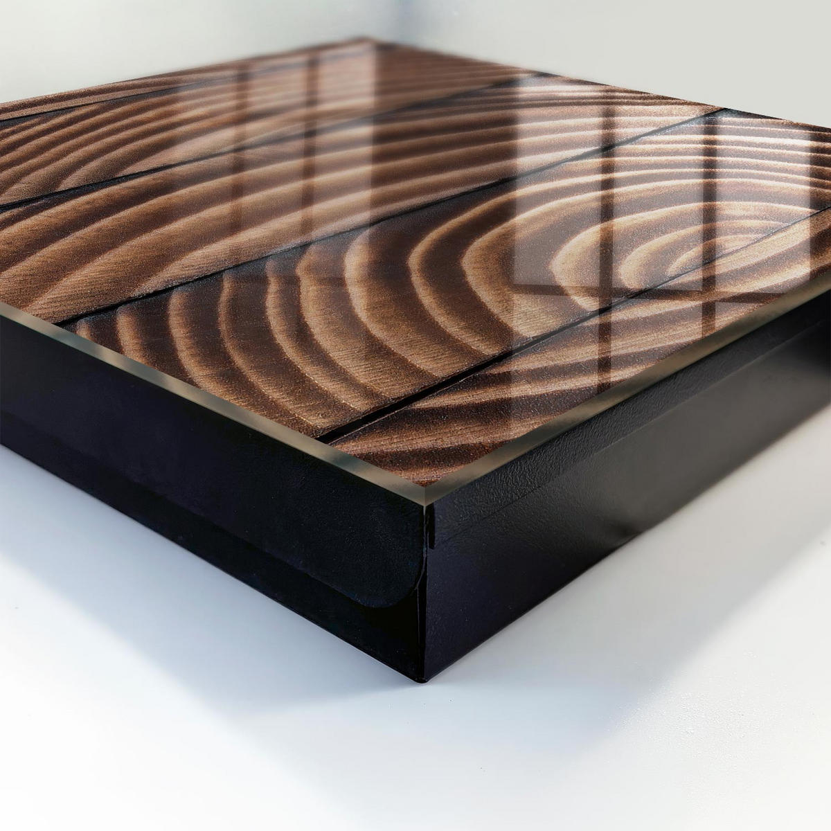 SCHLÜSSELBOX Schwarz 30x30 cm- Türöffnung nach rechts - Holzwellen - Braun, Metall (30/30/5cm) - TULUP