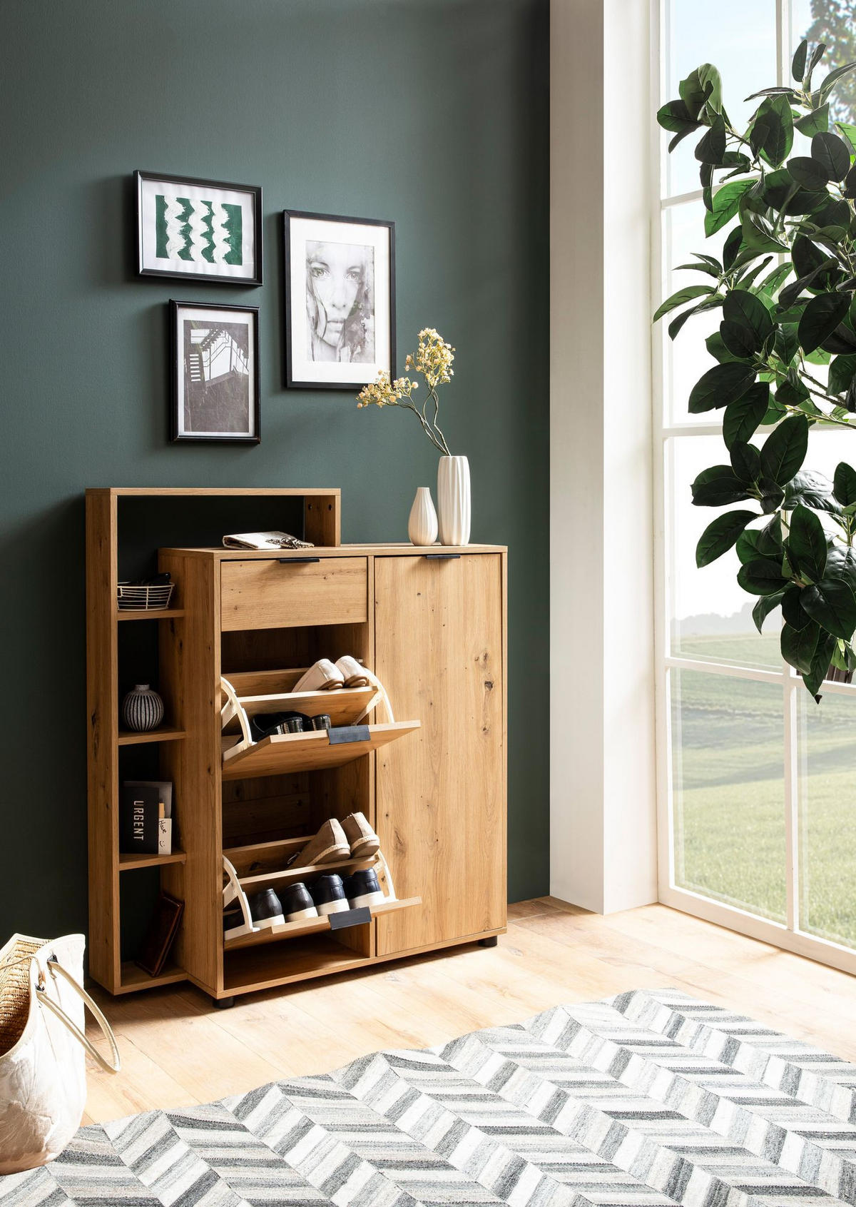 SCHUHSCHRANK – Eiche-Dekor, 98x110x30 cm, geschlossen, mit Schublade - Schwarz/Braun, Kunststoff (98/110/30cm) - KADIMA DESIGN