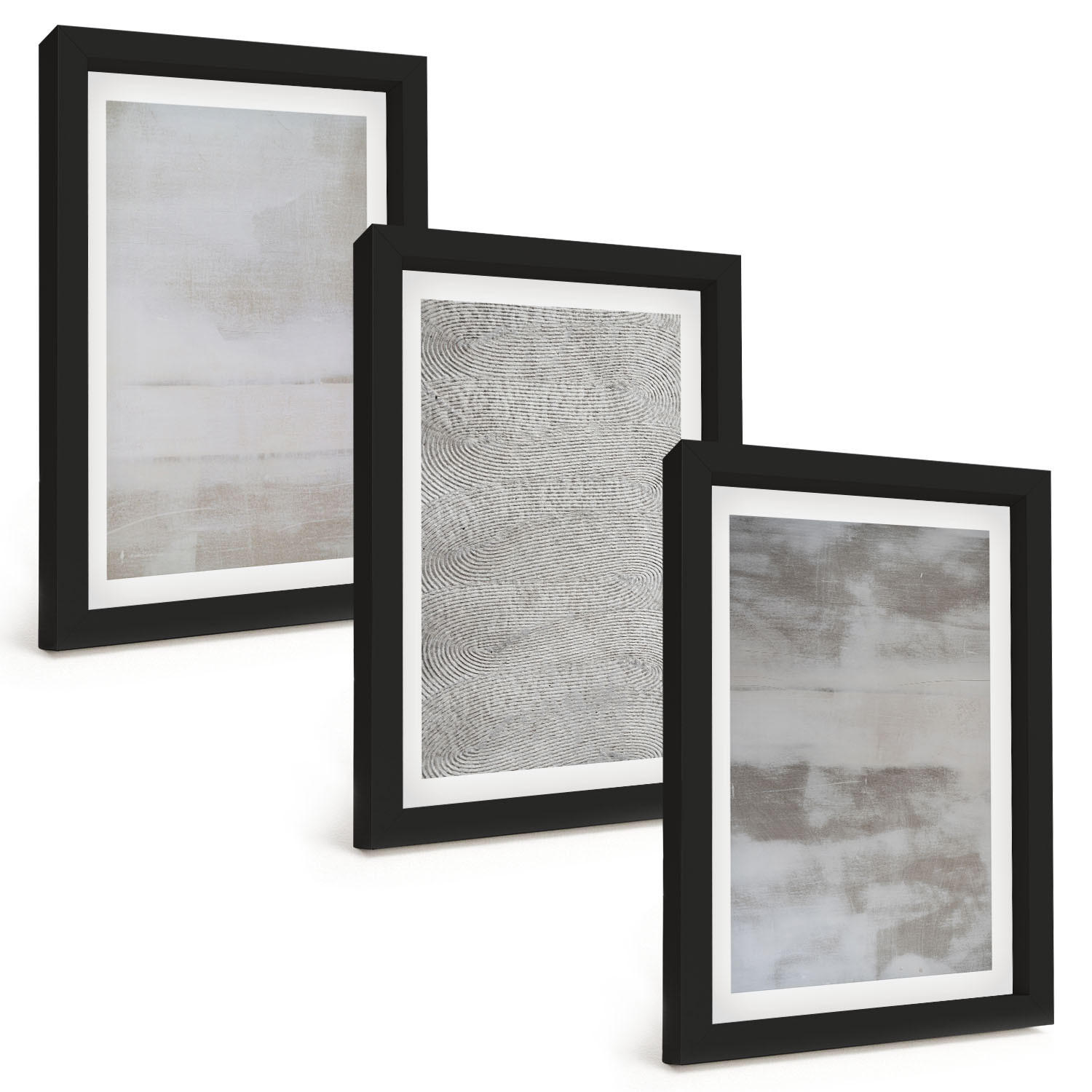 BILDER SET 3er Set - 20x30 cm Schwarzer Rahmen - Moderne minimalistische Texturen - Schwarz, Kunststoff (20/30cm) - TULUP
