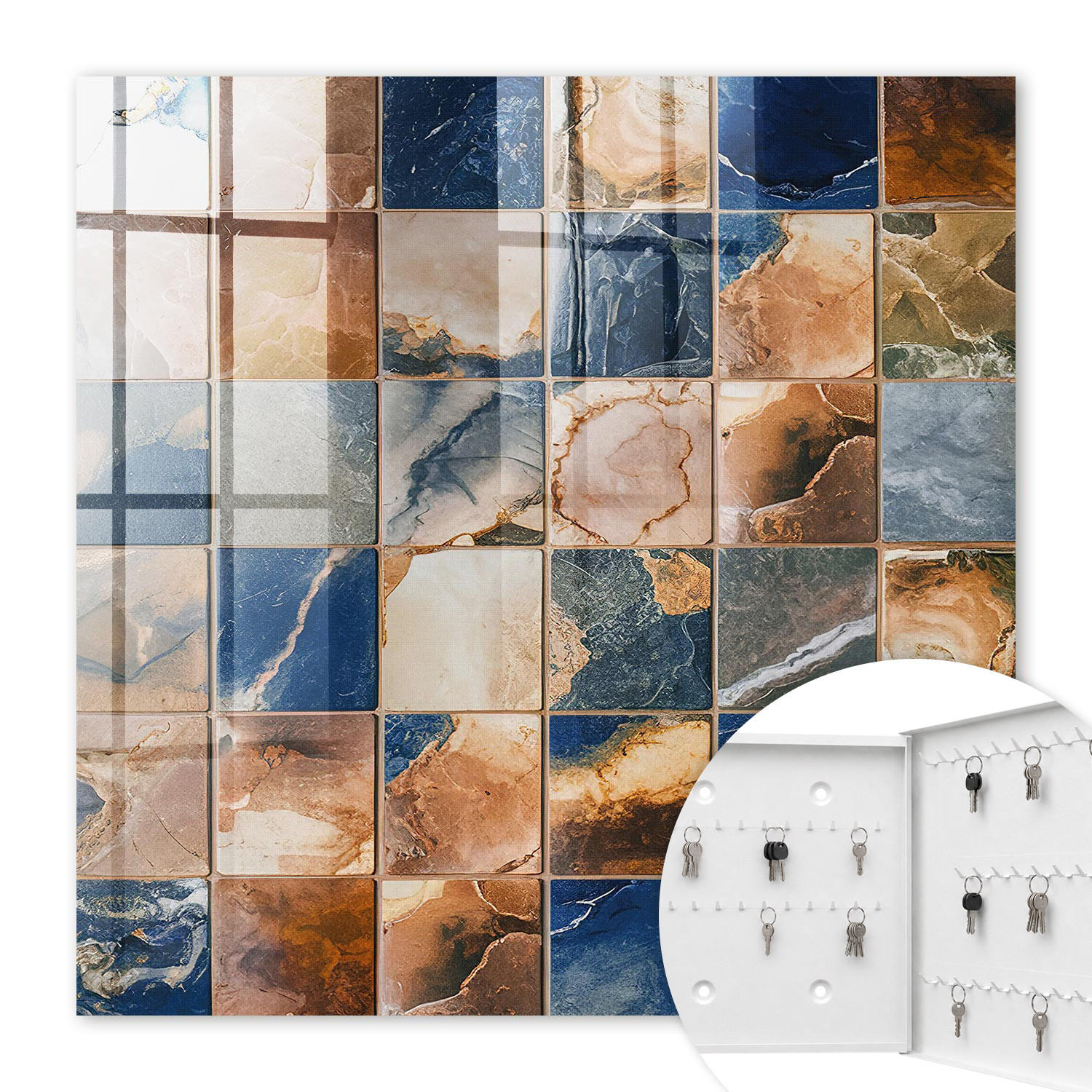SCHLÜSSELBOX Weiß 30x30 cm – Türöffnung nach rechts - Marmormosaik - Braun, Metall (30/30/5cm) - TULUP