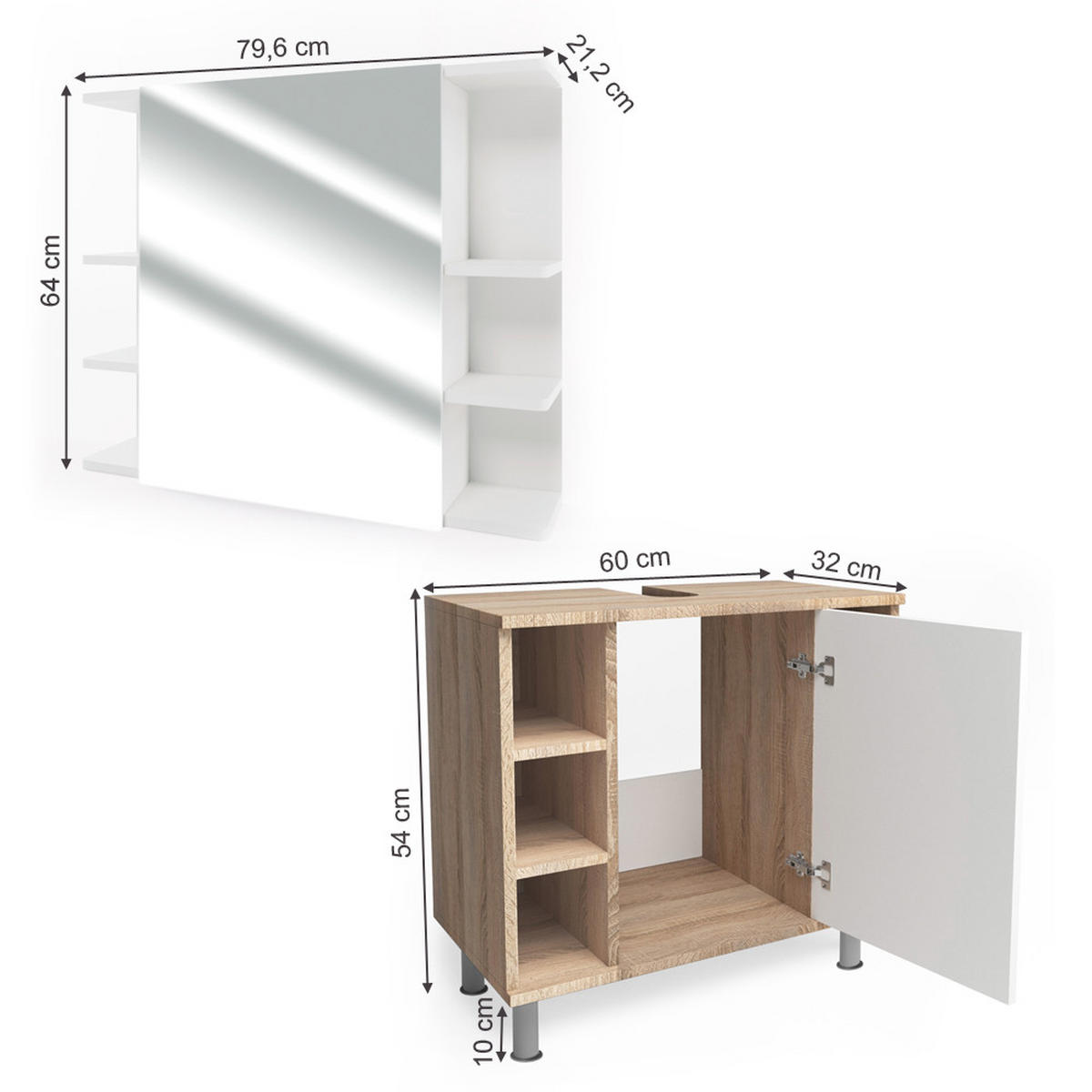 BADMÖBEL-SET Fynn Sonoma 2 Teile - Weiß/Sonoma Eiche, Holzwerkstoff (60/54/32cm) - Vicco