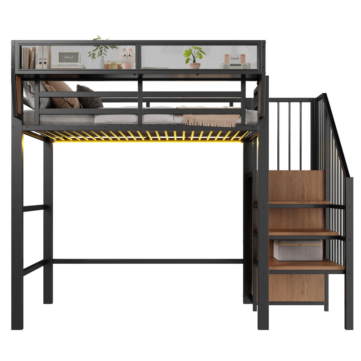 HOCHBETT 90/200 cm DE-32563 mit LED-Lichtleiste Schwarz - Schwarz, Metall (90/200cm) - ComfortXL
