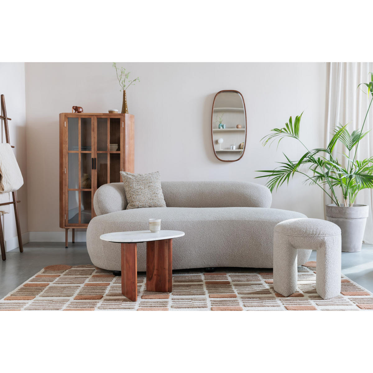 SITZHOCKER Noxx Hocker/ Bouclé Beige - Beige, Kunststoff (42/46/42cm) - Housecraft Living
