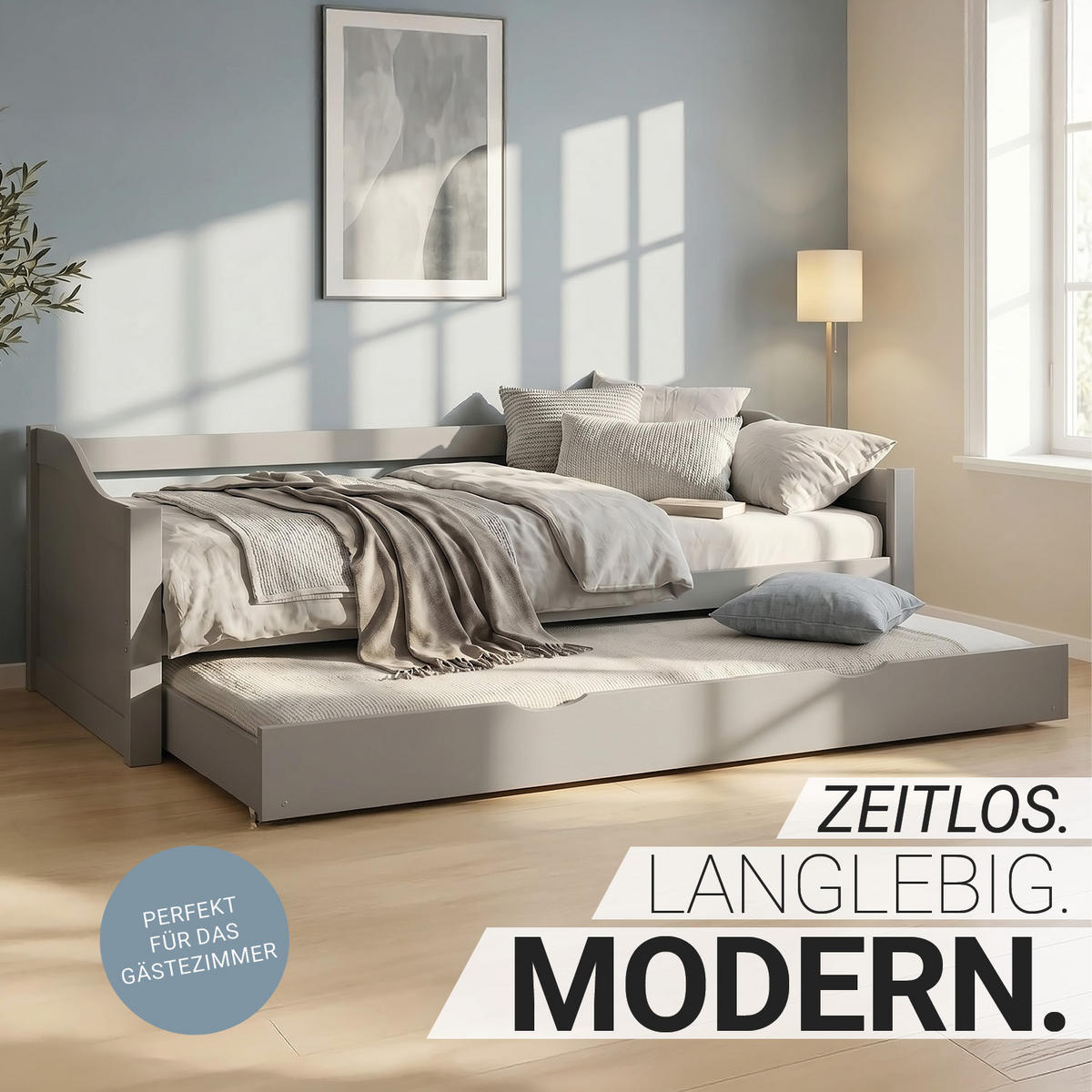 AUSZIEHBETT 90/200 cm Grau - Grau, Holz (90/200cm) - Homestyle4u