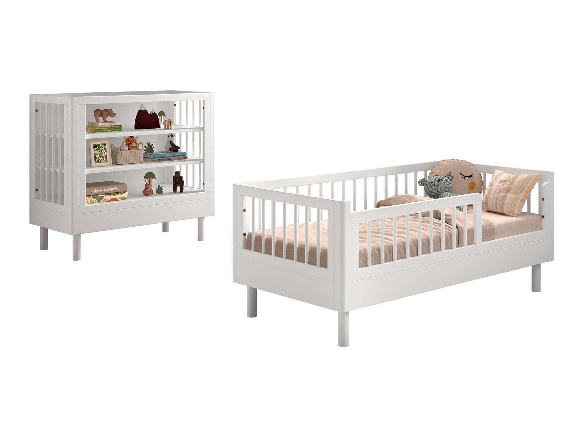 JUNIORBETT SET 70x140 Keeley Buche Weiß Holz Regal Komfort Stabil - Weiß, Holz (74/60/144cm) - 58aufmkessel