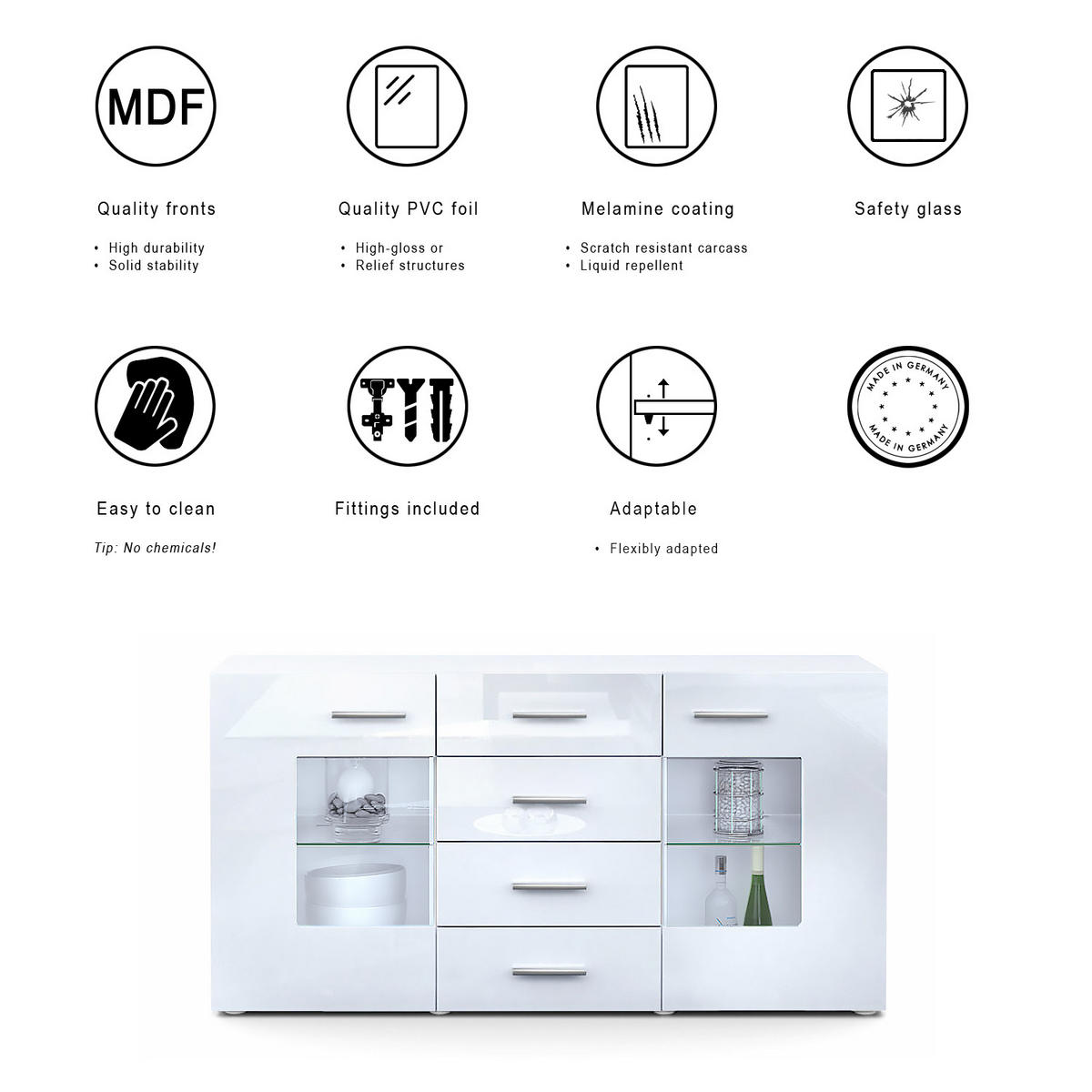 SIDEBOARD Noah Bordeaux Hochglanz - Bordeaux, Holzwerkstoff (139/72/35cm) - Vladon