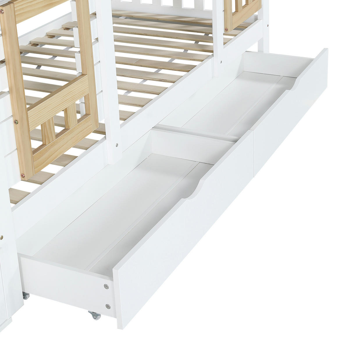ETAGENBETT 90/200 cm Weiß/Natur mit Stauraumtreppe, Schubladen, ohne Matratze - Weiß, Holz (90/200cm) - MIVRAY