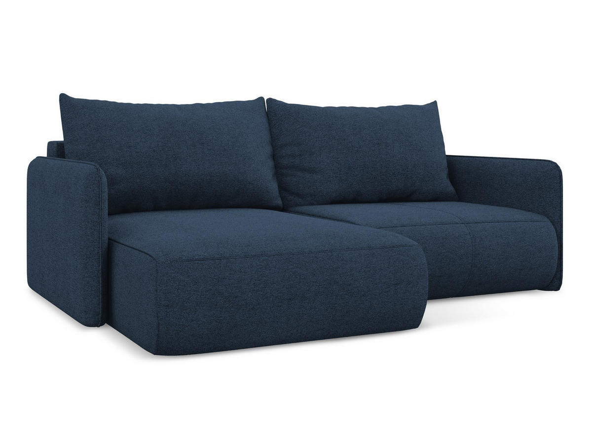 ECKSOFA mit Schlaffunktion Chenille Stoff Blau - Blau/Schwarz, Kunststoff/Textil (148/207cm) - Makamii