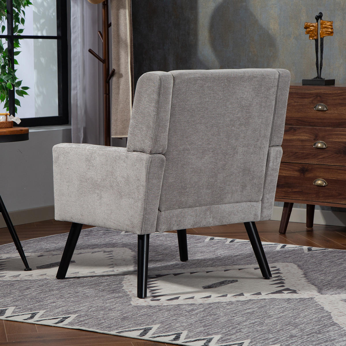 POLSTERSTUHL Leinen mit Tufting, Massivholzbeinen 68/76/88 cm Hellgrau 130 kg belastbar - Hellgrau, Textil (76/88/68cm) - Redom