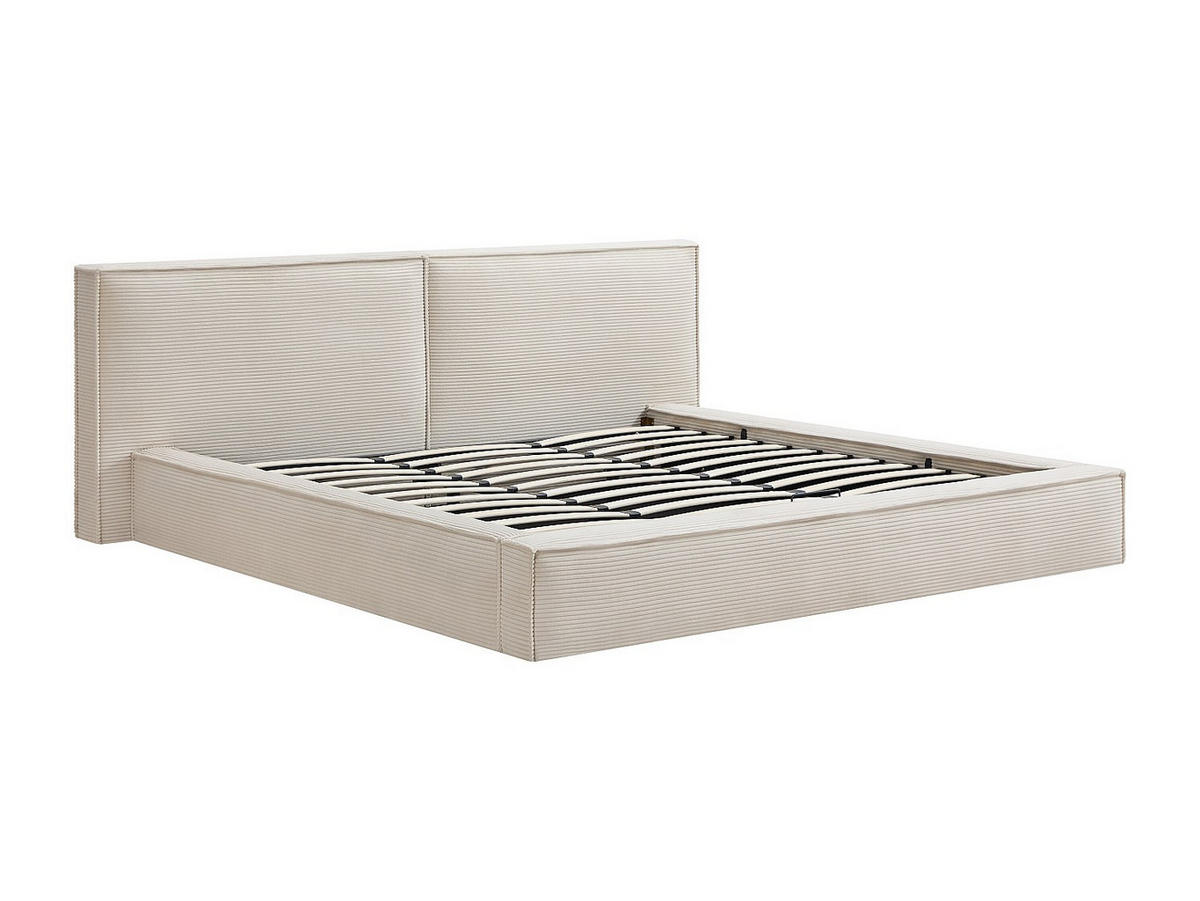 BETT mit Bettkasten - 2 Personen - Samt, Stoff - Beige - Beige, Textil (180/200cm) - Vente-Unique