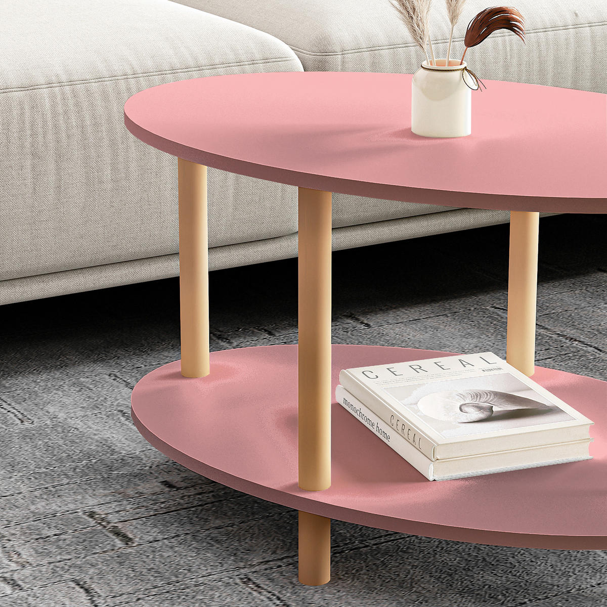 COUCHTICH Højreby 70/44/43 cm - Pink/Naturfarben, Holz/Holzwerkstoff (70/44/43cm) - [en.casa]