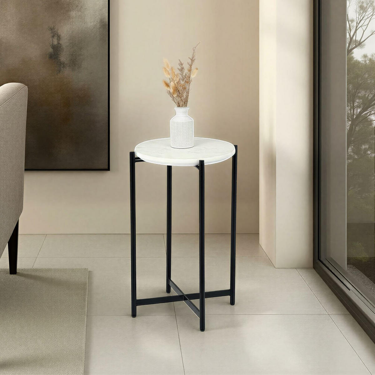 BEISTELLTISCH CRATO schwarz/weiß - Schwarz/Weiß, Metall (36/36/55cm) - IDIMEX