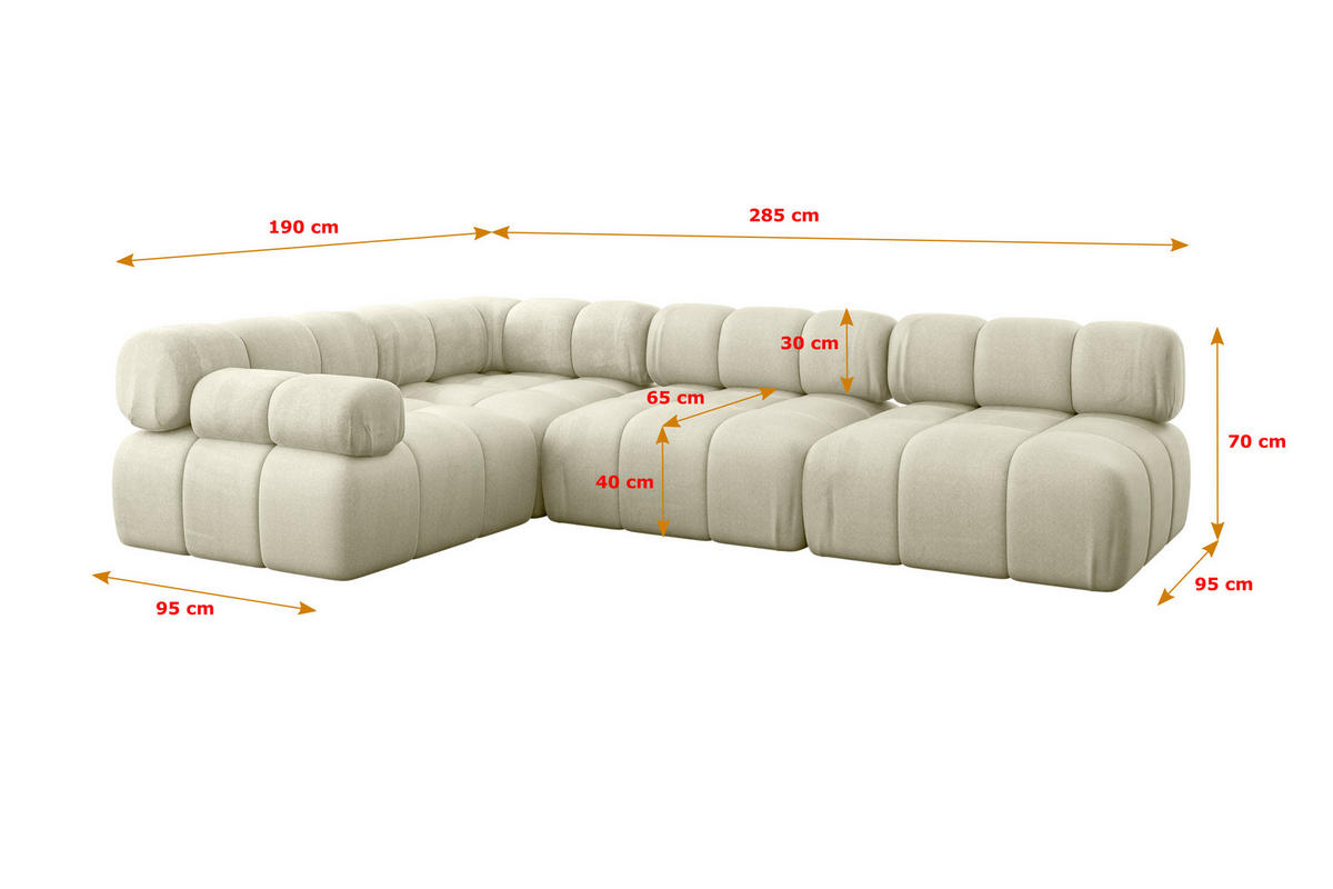 ECKSOFA modulares Sofa Mende-L2 - 285x190x70 cm Beige Velours - Beige, Holzwerkstoff/Textil (285/190cm) - ALTDECOR