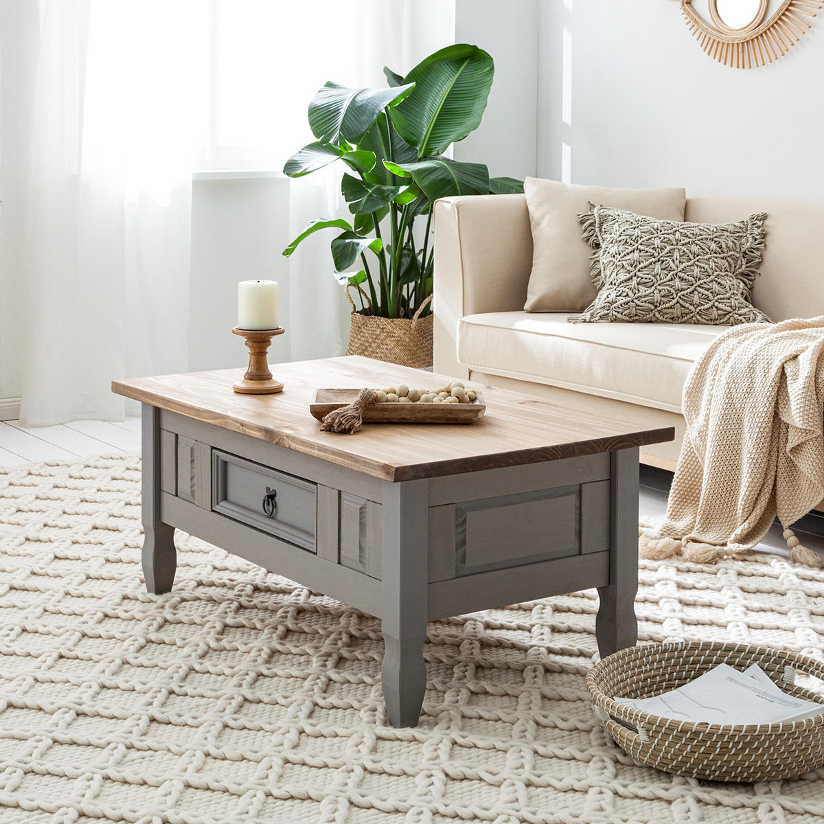 HOME24 Couchtisch FINCA RUSTICA - Braun, Holz (60/100/46cm) - home24