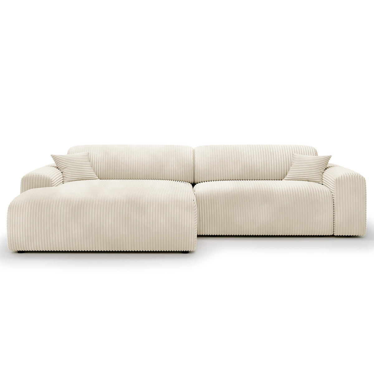 ECKSOFA mit Longchair - Cord - Creme/Schwarz, Kunststoff/Textil (284/178cm) - home24