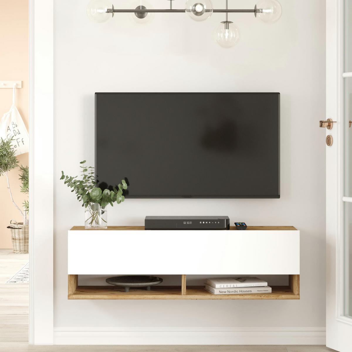 TV-ELEMENT Laitila - Weiß, Holzwerkstoff (100/29.5/31.5cm) - [en.casa]