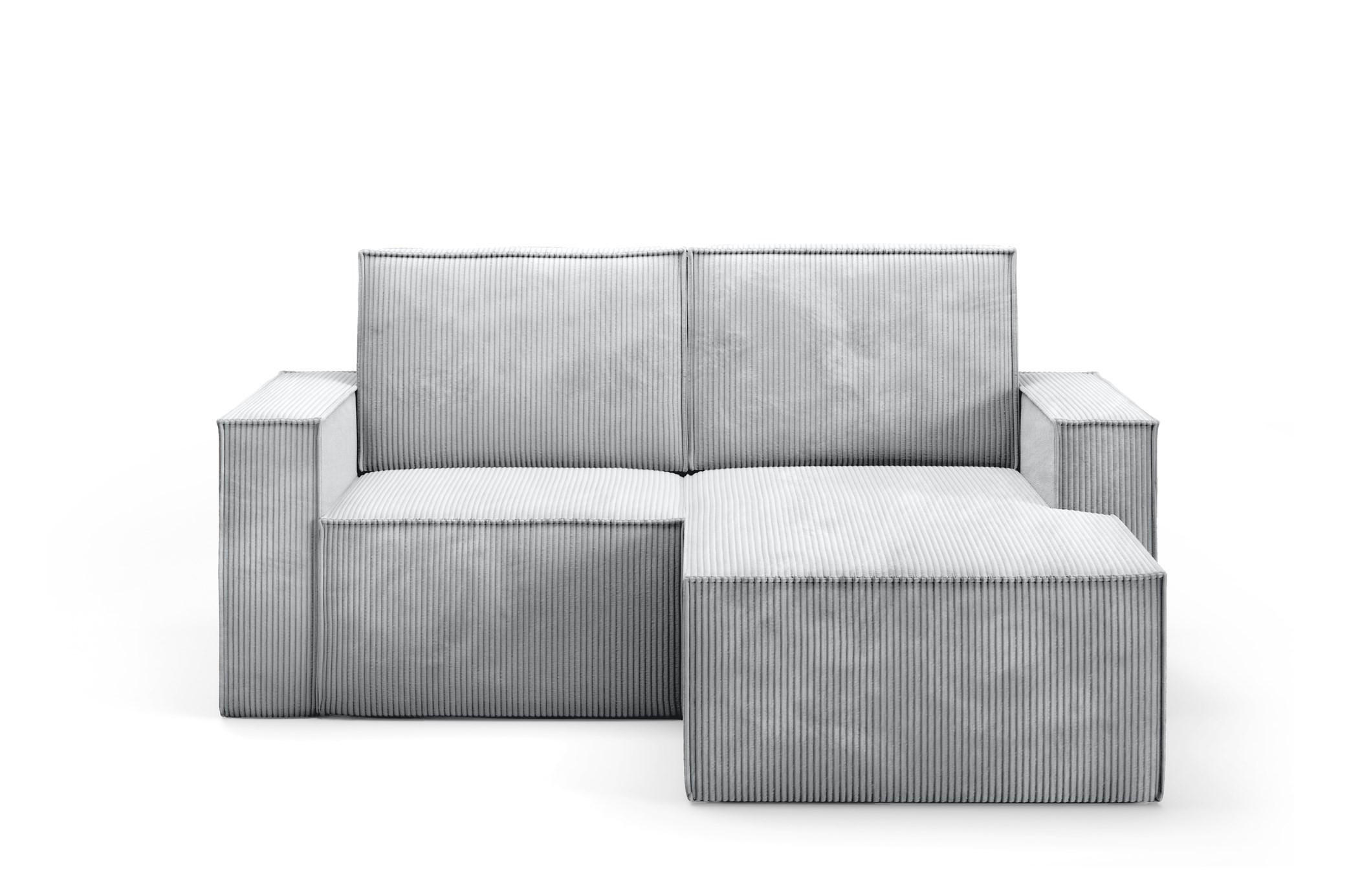 ECKSOFA Orto Hellgrau, Zweisitzer Kordecksofa linke seite - Hellgrau, Holzwerkstoff/Textil (180/141cm) - Bettso