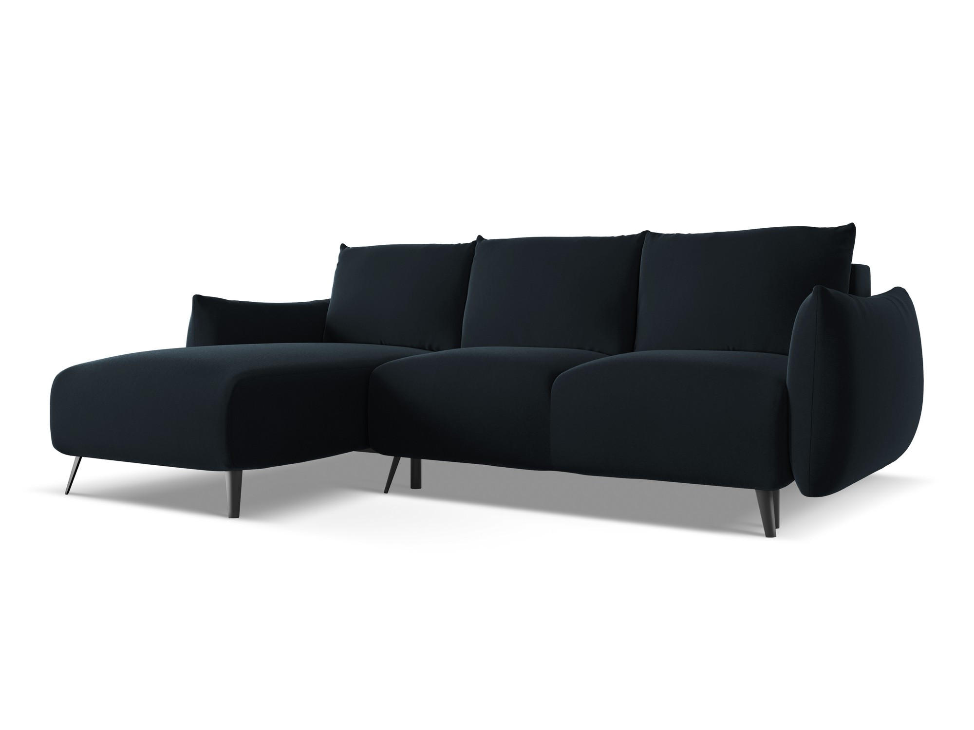 ECKSOFA mit Schlaffunktion Samt Stoff Blau - Blau/Schwarz, Textil/Metall (162/242cm) - Makamii