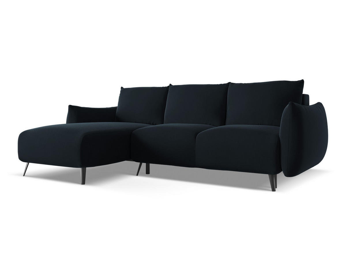 ECKSOFA mit Schlaffunktion Samt Stoff Blau - Blau/Schwarz, Textil/Metall (162/242cm) - Makamii