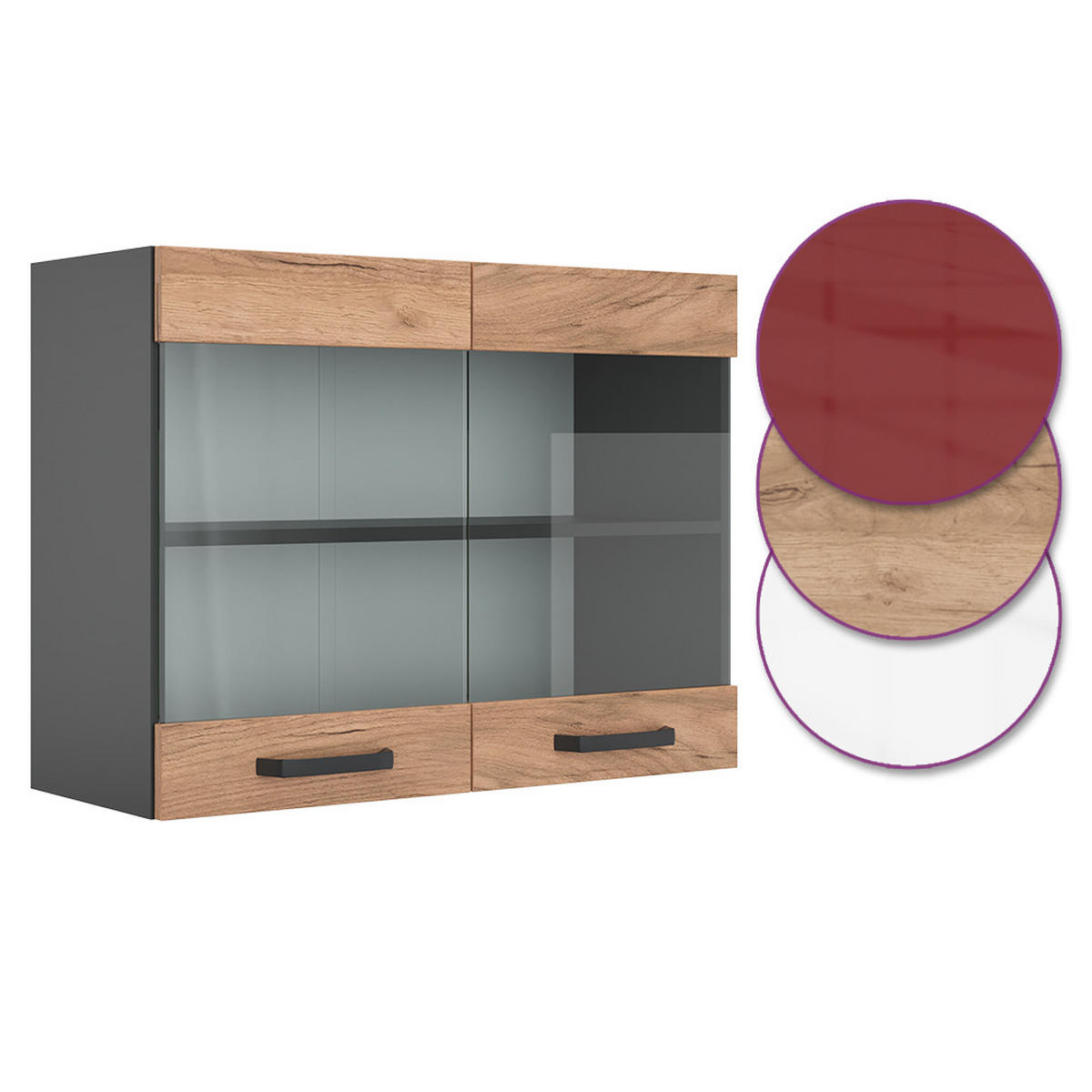 KÜCHENGLASSCHRANK R-Line Goldkraft Eiche 80 cm - Anthrazit/Eiche Wotan, Holzwerkstoff (80/60/31cm) - Vicco