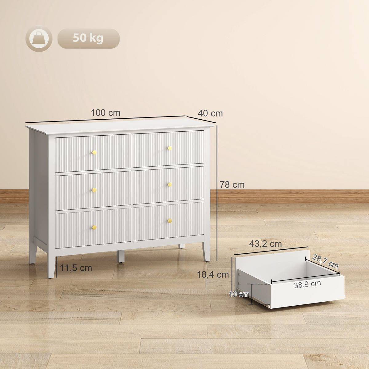 NACHTTISCH Weiß 40.0/100.0/78.0cm - Weiß, Holzwerkstoff (100/78/40cm)