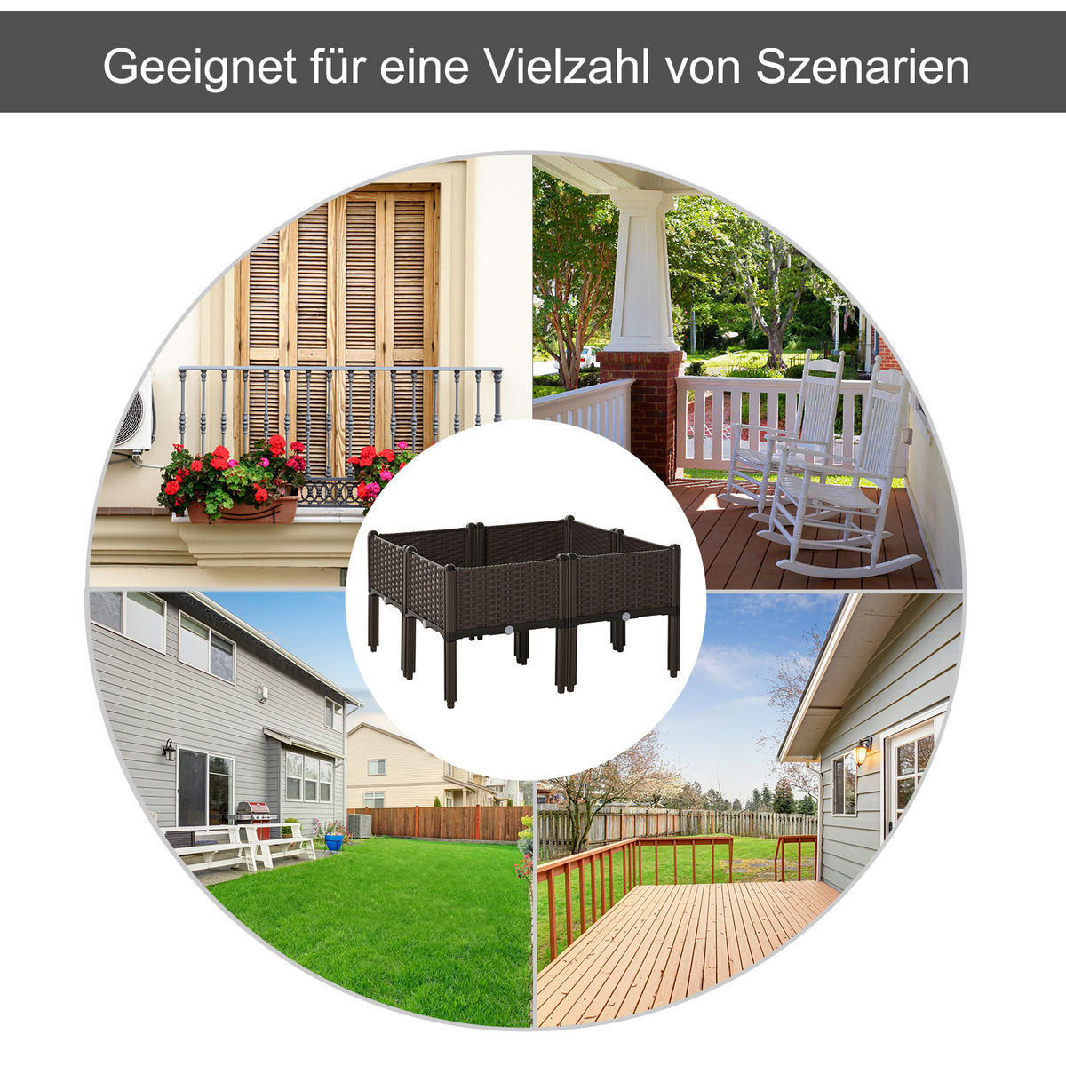 HOCHBEET, 4-tlg. Pflanzkasten mit Abflusslöchern, Rattan-Look, Blumenkasten, DIY, Braun, 40 x 40 x 45 cm - Dunkelbraun, Kunststoff (40/44/40cm) - Outsunny