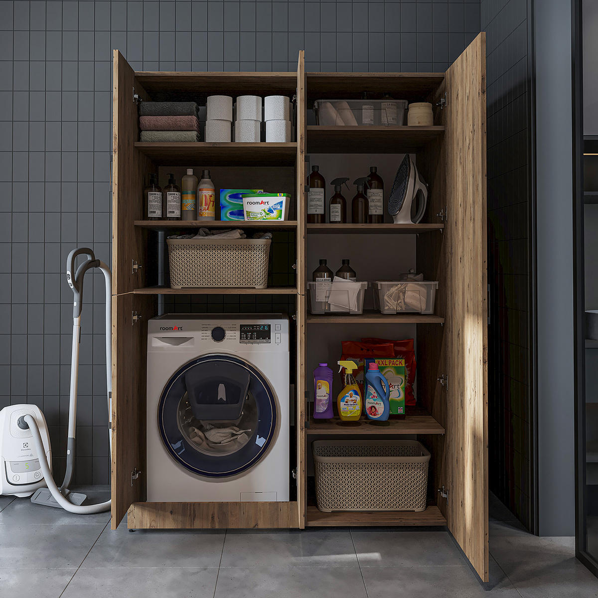 WASCHMASCHINENSCHRANK DORA-II 130cm Breit, 186cm Hoch - Eichefarben, Holzwerkstoff (130/186/73.8cm)