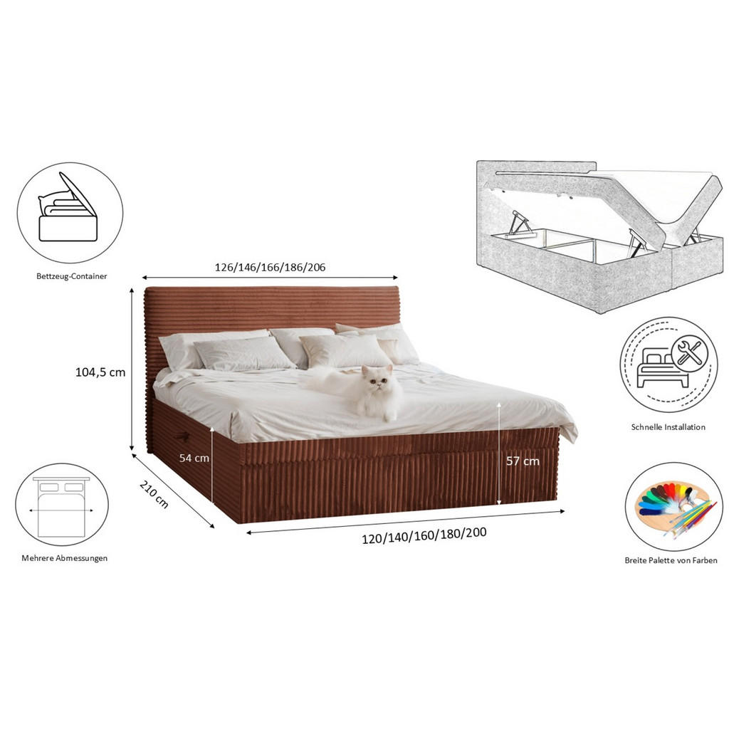 Thumbnail - Kaiser Möbel Boxbett, Kupfer, Textil, H3, Höhe ca. 20 cm, 120x200 cm, Schlafzimmer, Betten, Boxspringbetten