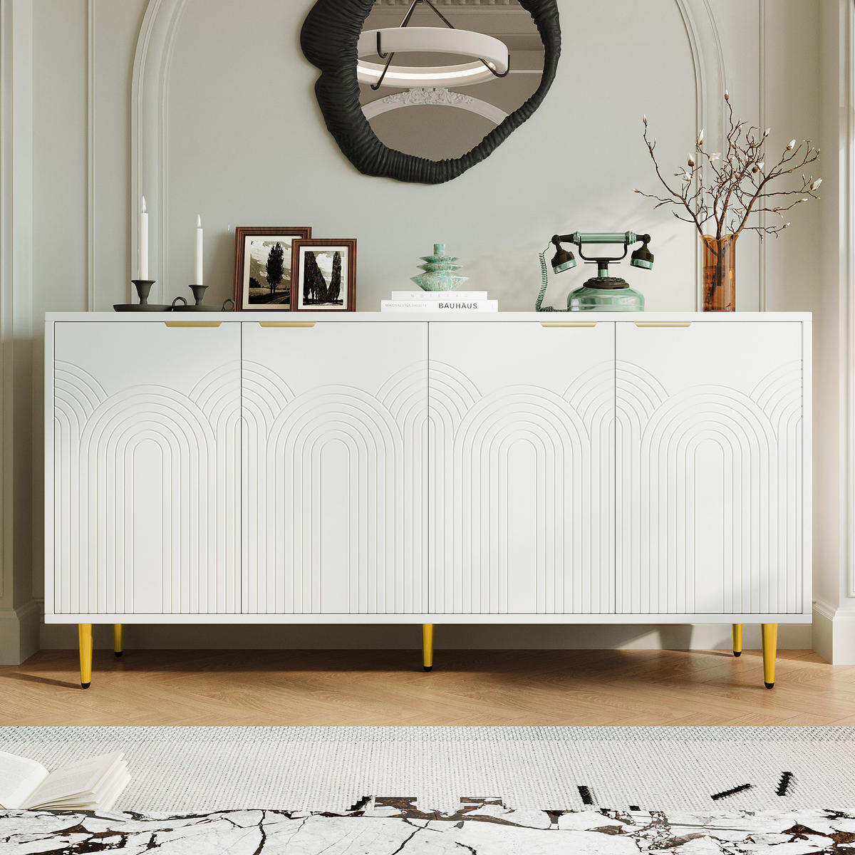 SIDEBOARD 160x40x80 cm mit 4 Türen und Hochglanzbeinen, Weiß - Weiß, Holz (160/80/40cm)