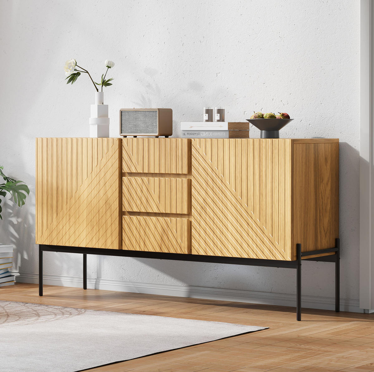 SIDEBOARD aus Spanplatte 140x40x75 cm Natur mit Schubladen und verstellbaren Einlegeböden - Naturfarben, Holzwerkstoff (140/75/40cm) - IVMEU