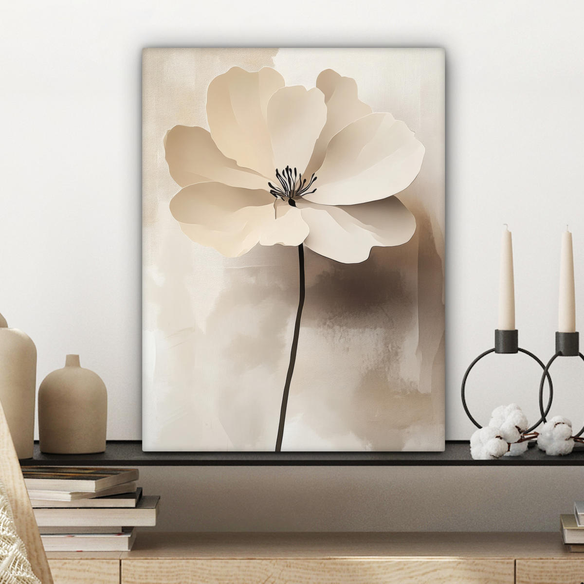 LEINWANDBILD Blume - Beige - Farbe - Schatten Room Decor 30x40 cm - Creme, Textil (30/40cm) - MuchoWow