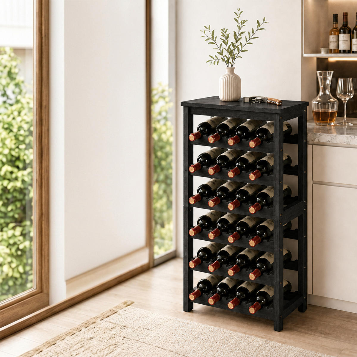 SUPORT Negru lemn de nuc pentru 24 sticle - negru, lemn (40/82/24cm) - Relaxdays