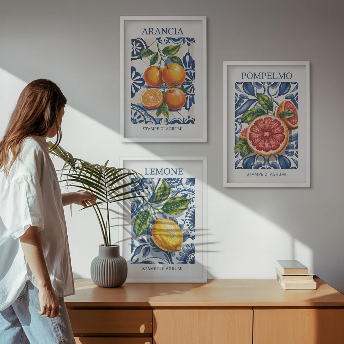BILDER SET 3er Set - 40x60 cm Weißer Rahmen - Italienische Zitrus-Modeplakate - Weiß, Kunststoff (40/60cm) - TULUP