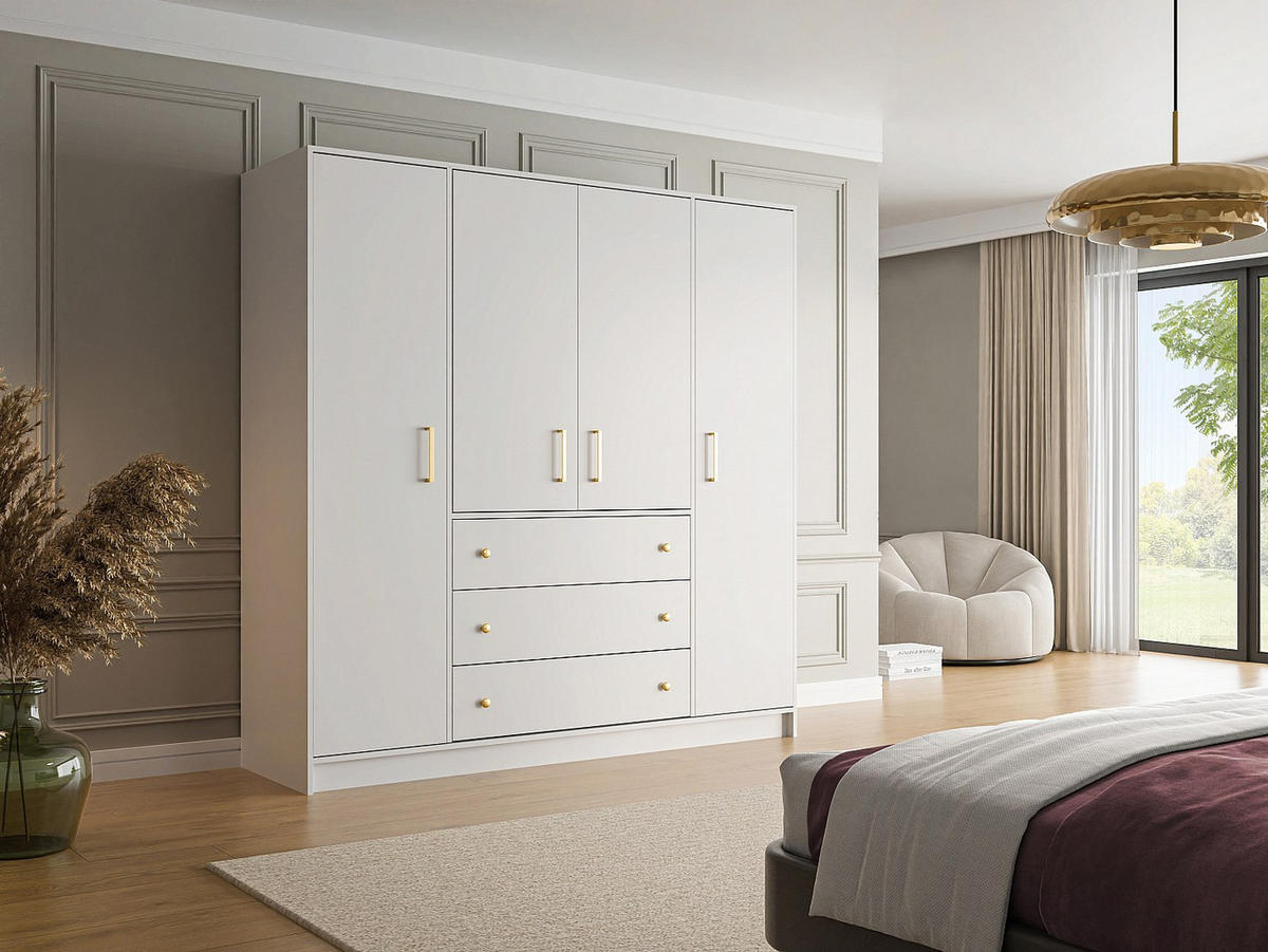 KLEIDERSCHRANK - 196 cm x 58 cm - Holz, Platte - Weiß - LIZANDRO - Weiß, Holz (196/200/58cm) - Vente-Unique