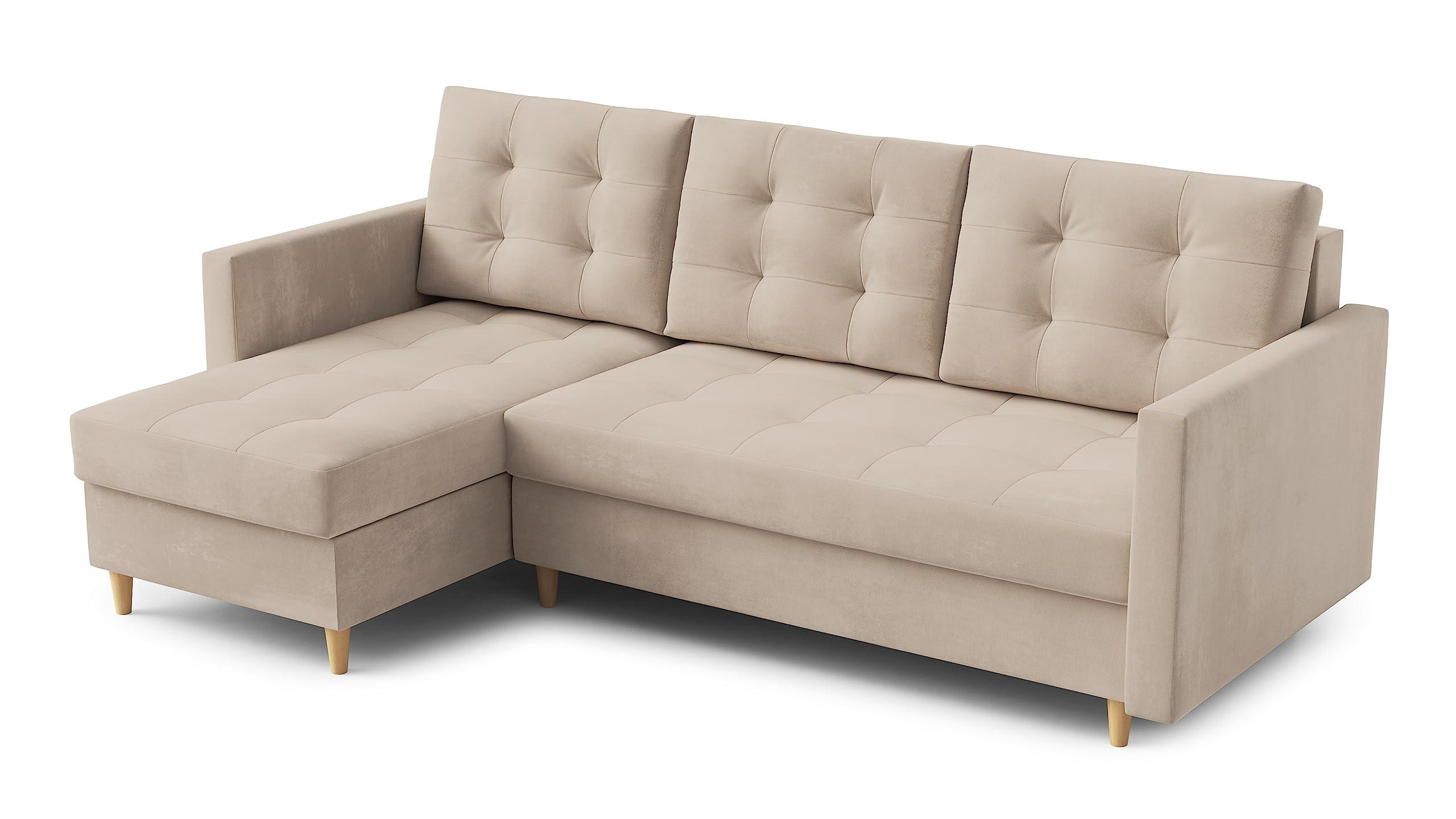 ECKSOFA DIVO 224x103 cm, Schlaffunktion, Creme, Links - Creme, Holz/Textil (144/224cm) - DomoHome