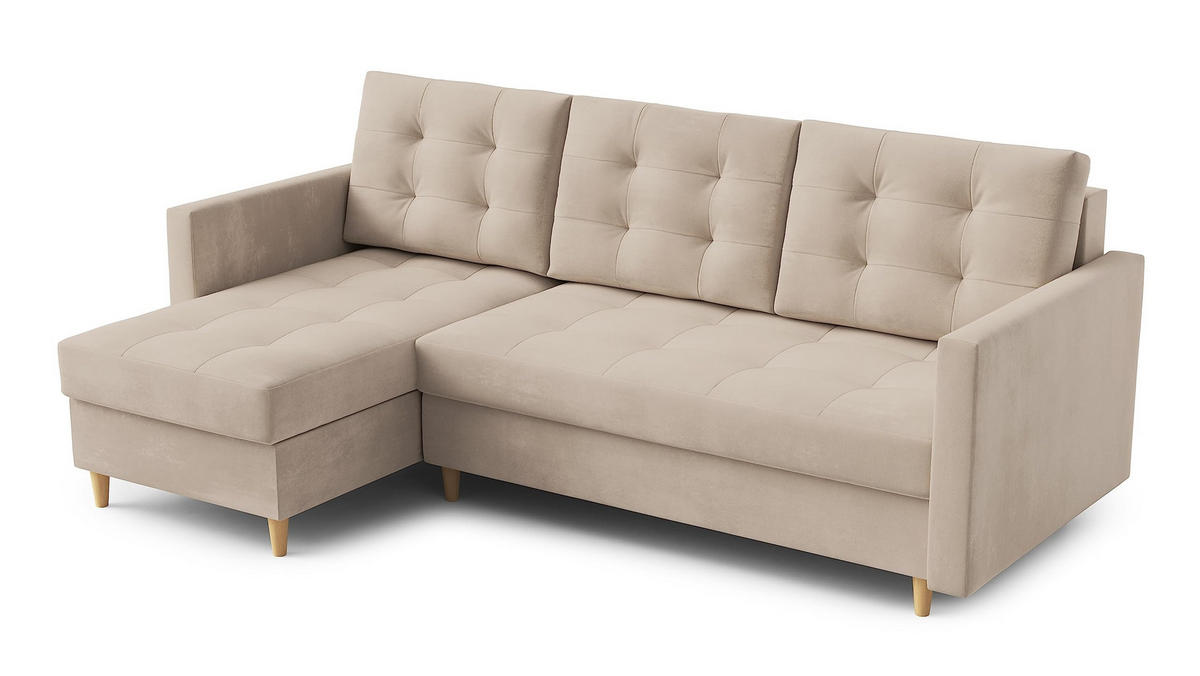 ECKSOFA DIVO 224x103 cm, Schlaffunktion, Creme, Links - Creme, Holz/Textil (144/224cm) - DomoHome