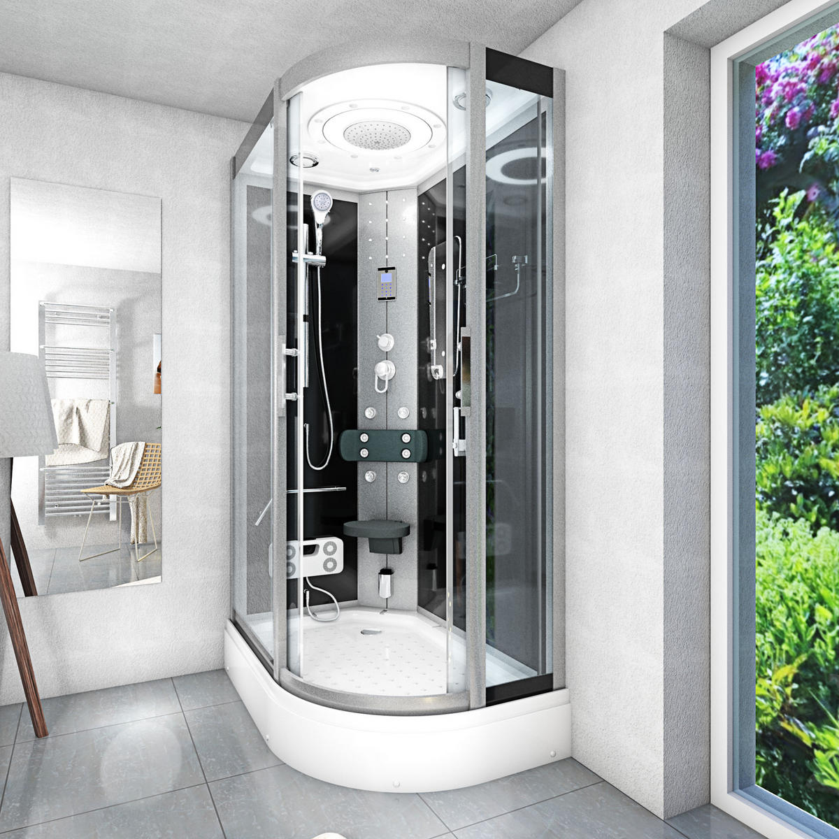 DUSCHE DampfduscheD60-73T3R-EC sw 80x120 - Schwarz, Glas/Kunststoff (80/120/215cm) - AcquaVapore by Sandra Jentho