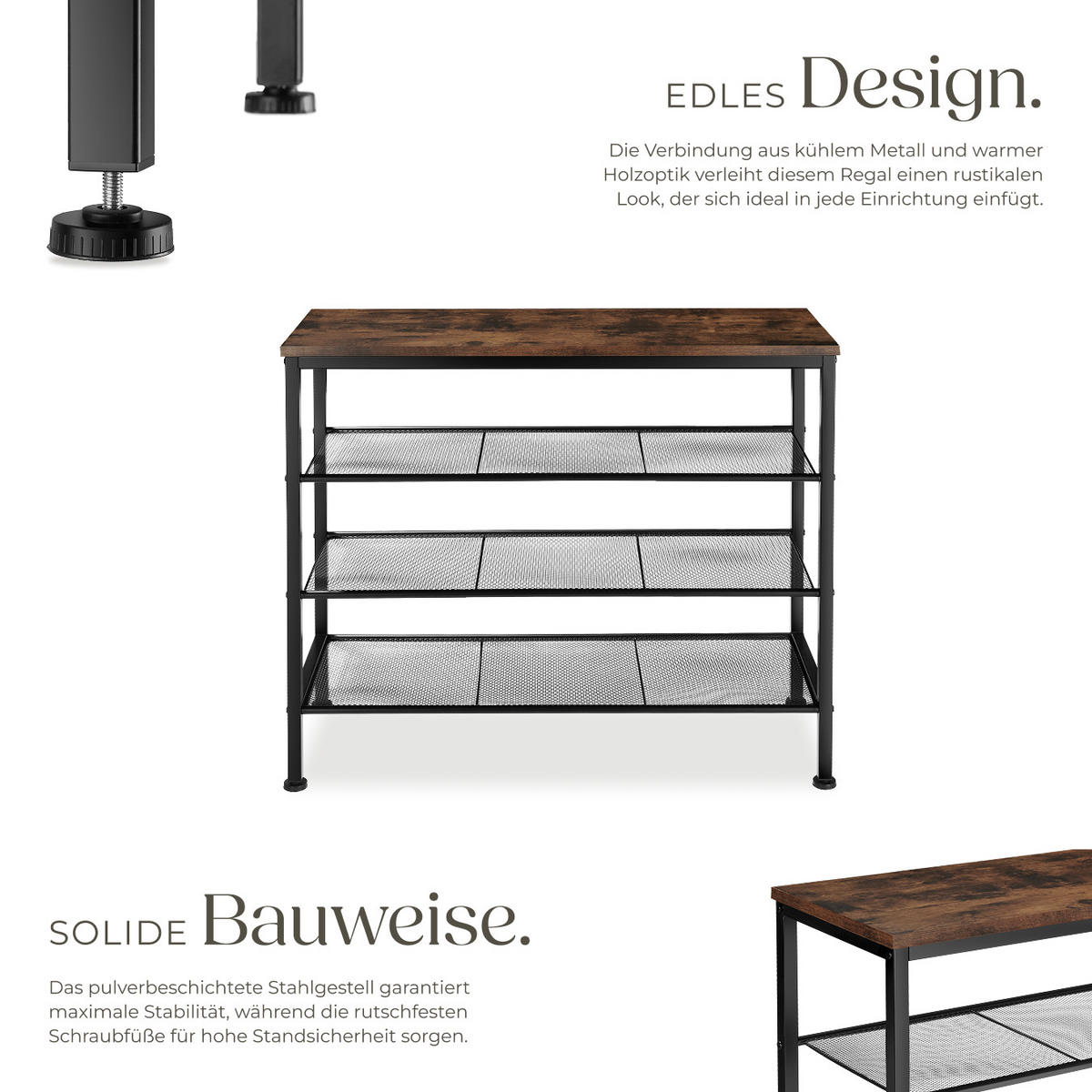 SCHUHREGAL Newport,80,5 x 30,5 x 72,5 cm,Industrial Holz dunkel, rustikal - Rostfarben, Metall (30.5/72.5/80.5cm) - tectake