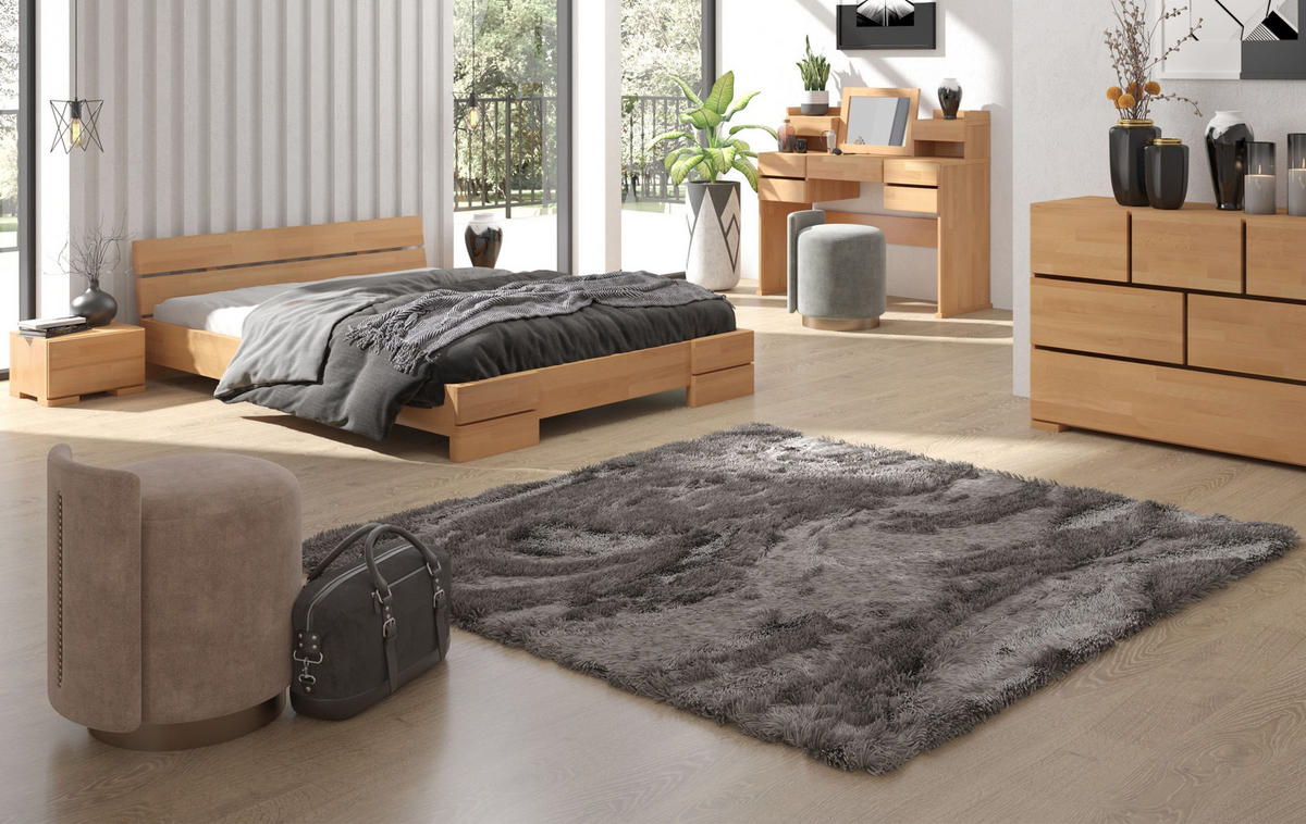 MASSIVHOLZBETT Sandema Low, Buche - lackiert, Naturfarben, 160x200 - Buchefarben, Holz/Buchenholz (160/200cm) - Visby