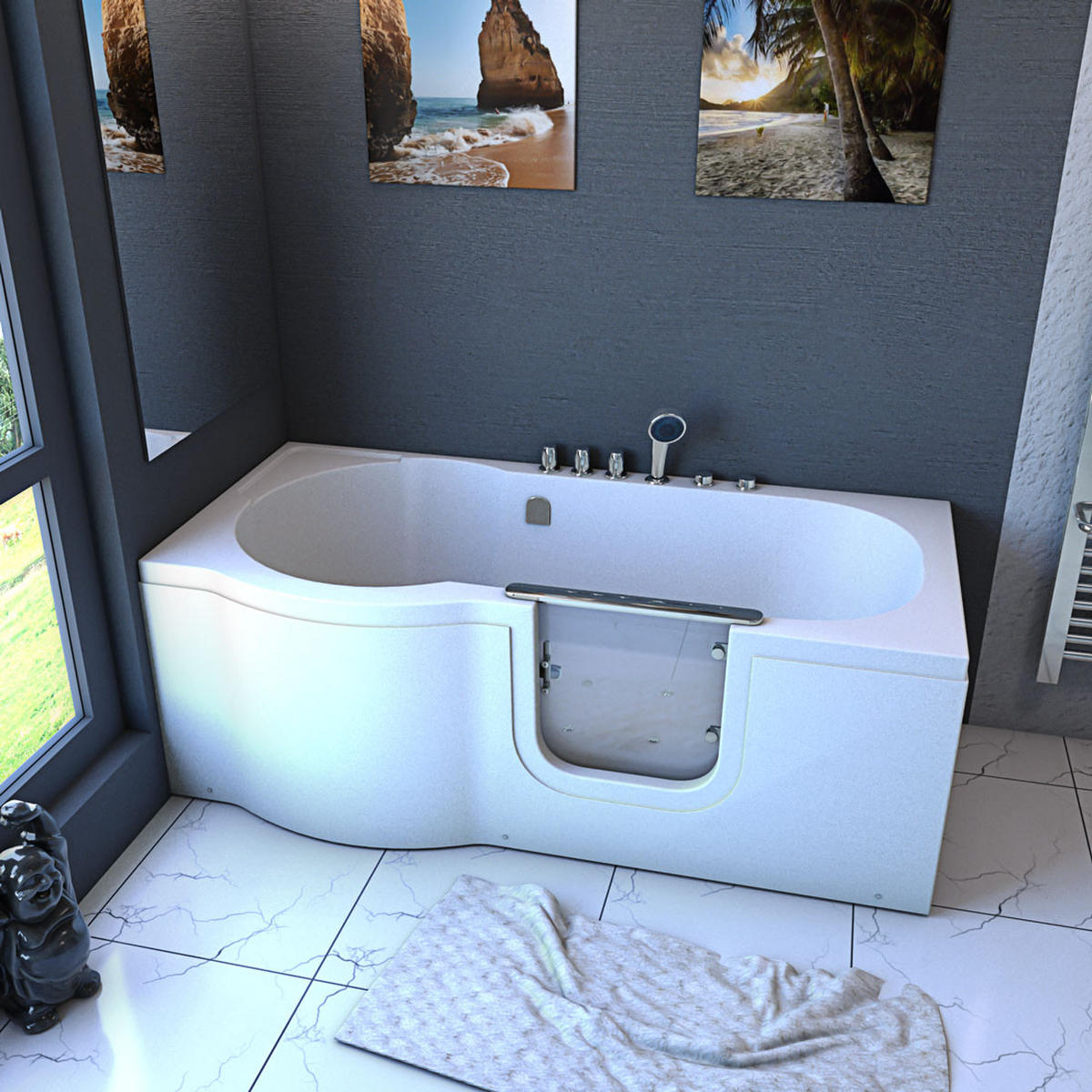 SENIORENWANNE mit Tür Tür S12-TH-AIR-R - Weiß, Glas/Kunststoff (170/60/85cm) - AcquaVapore by Sandra Jentho