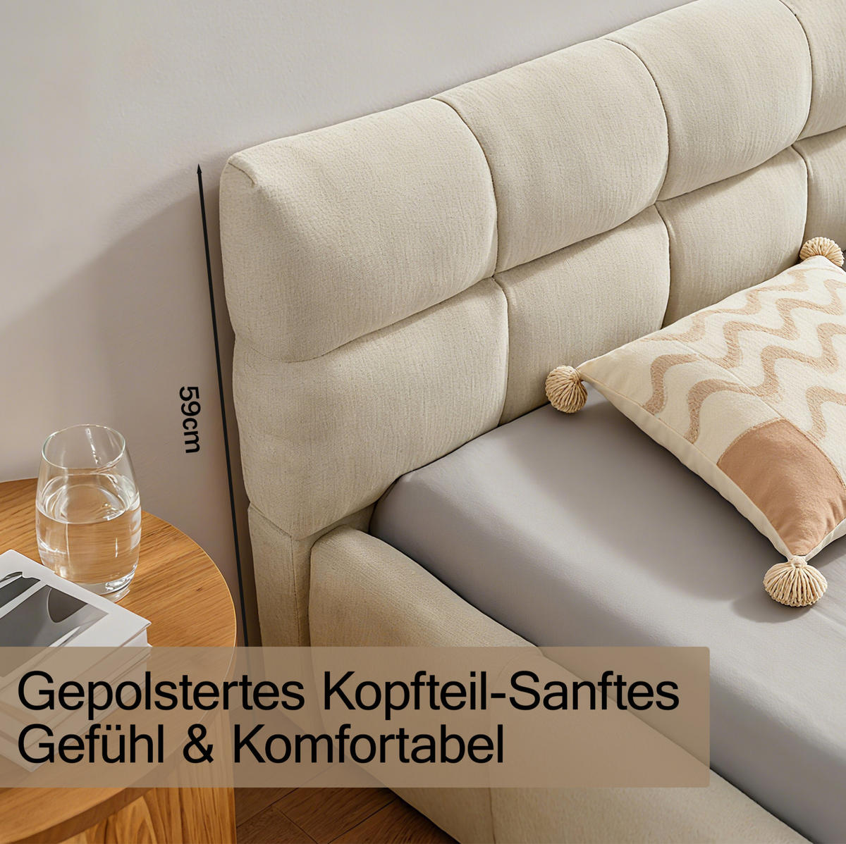 KINDERBETT Polsterbett 90/200 cm aus Chenille mit quadratischem Steppdesign Beige - Beige, Kunststoff (90/200cm) - Modenvie