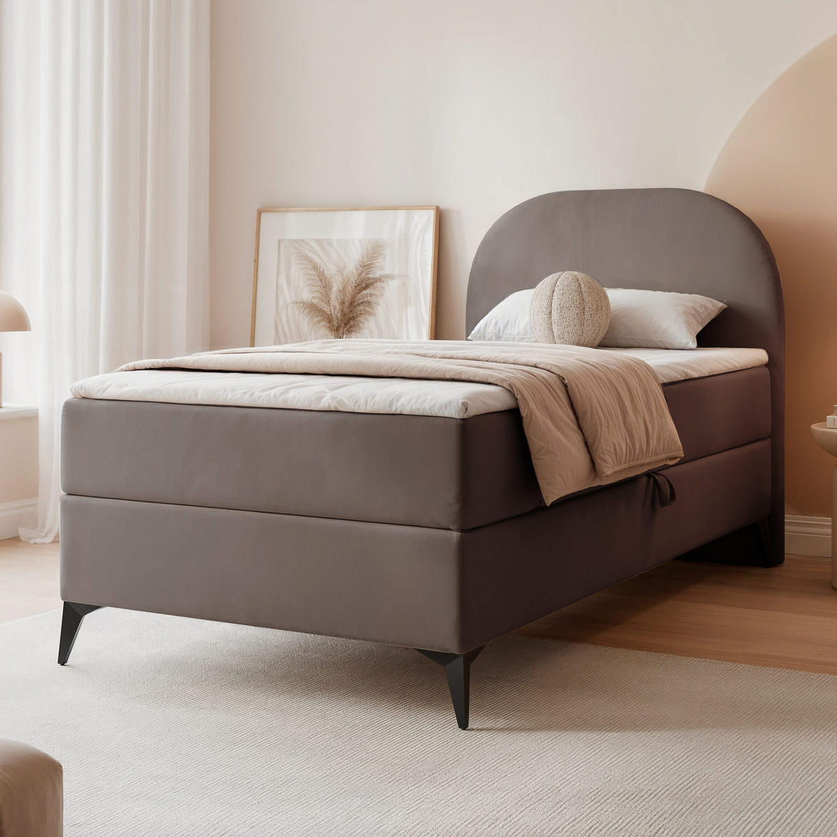 BOXBETT NOELIA 100/200 cm Öffnung links, mit Matratze, Braun - Braun, Holzwerkstoff/Textil (100/200cm) - Idohome