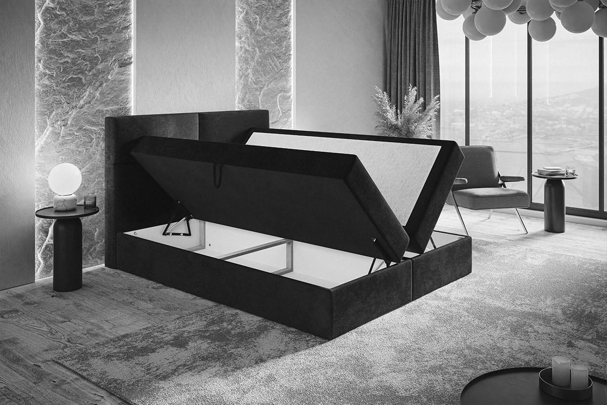 BOXBETT Bonio III 180/200 cm in Schwarz – mit Bettkasten und Topper - Schwarz, Holz/Holzwerkstoff (180/200cm) - AX Living