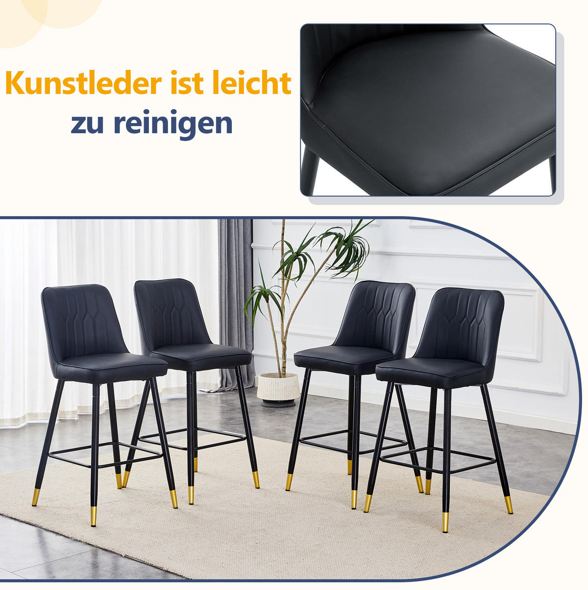 BARHOCKER 2er-Set 100 cm Schwarz mit Rückenlehne - Schwarz, Metall (45/100/42cm) - MIVRAY