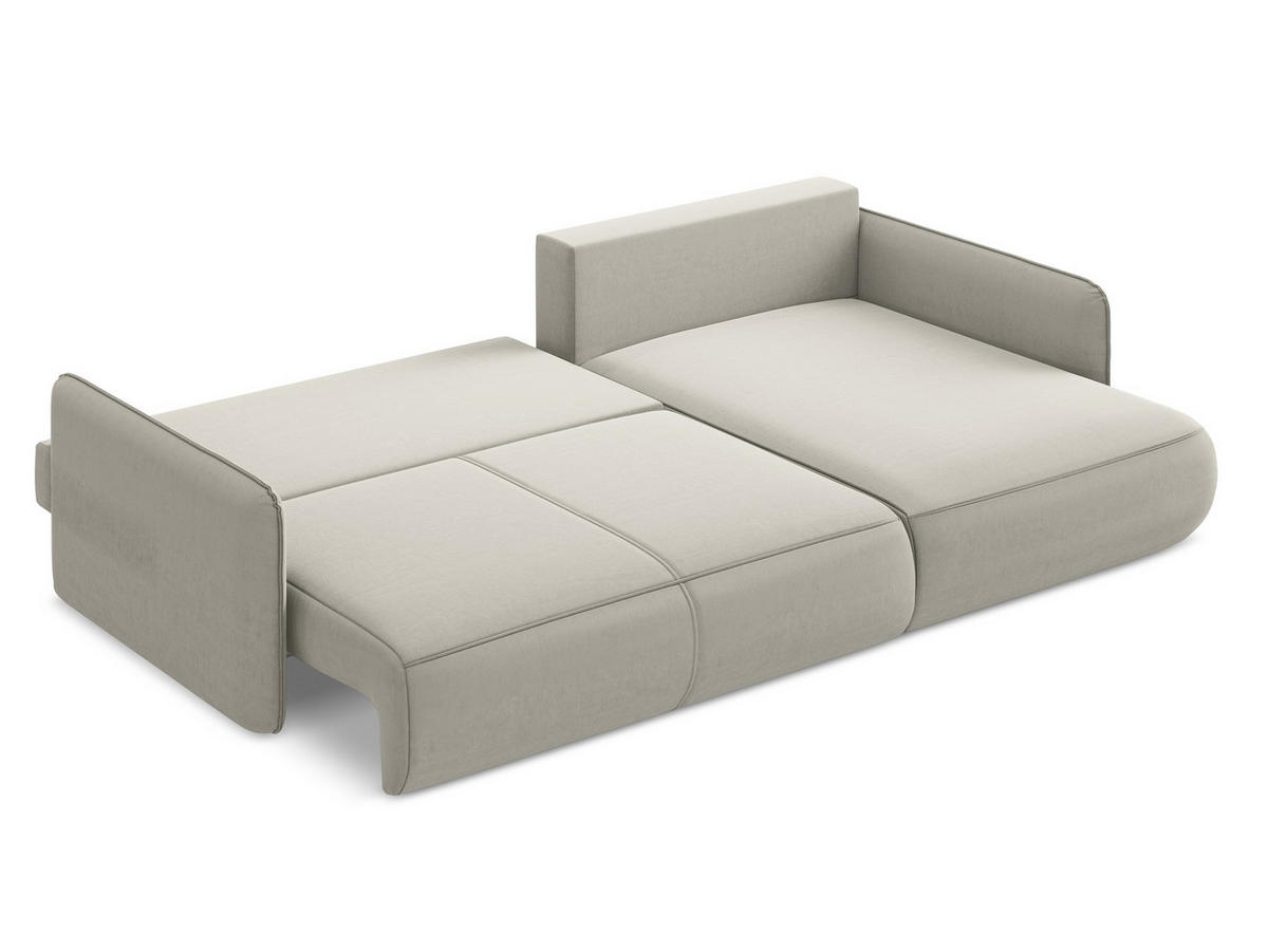 ECKSOFA mit Schlaffunktion Samt Stoff Creme - Perlmutt/Creme, Kunststoff/Textil (240/148cm) - Makamii