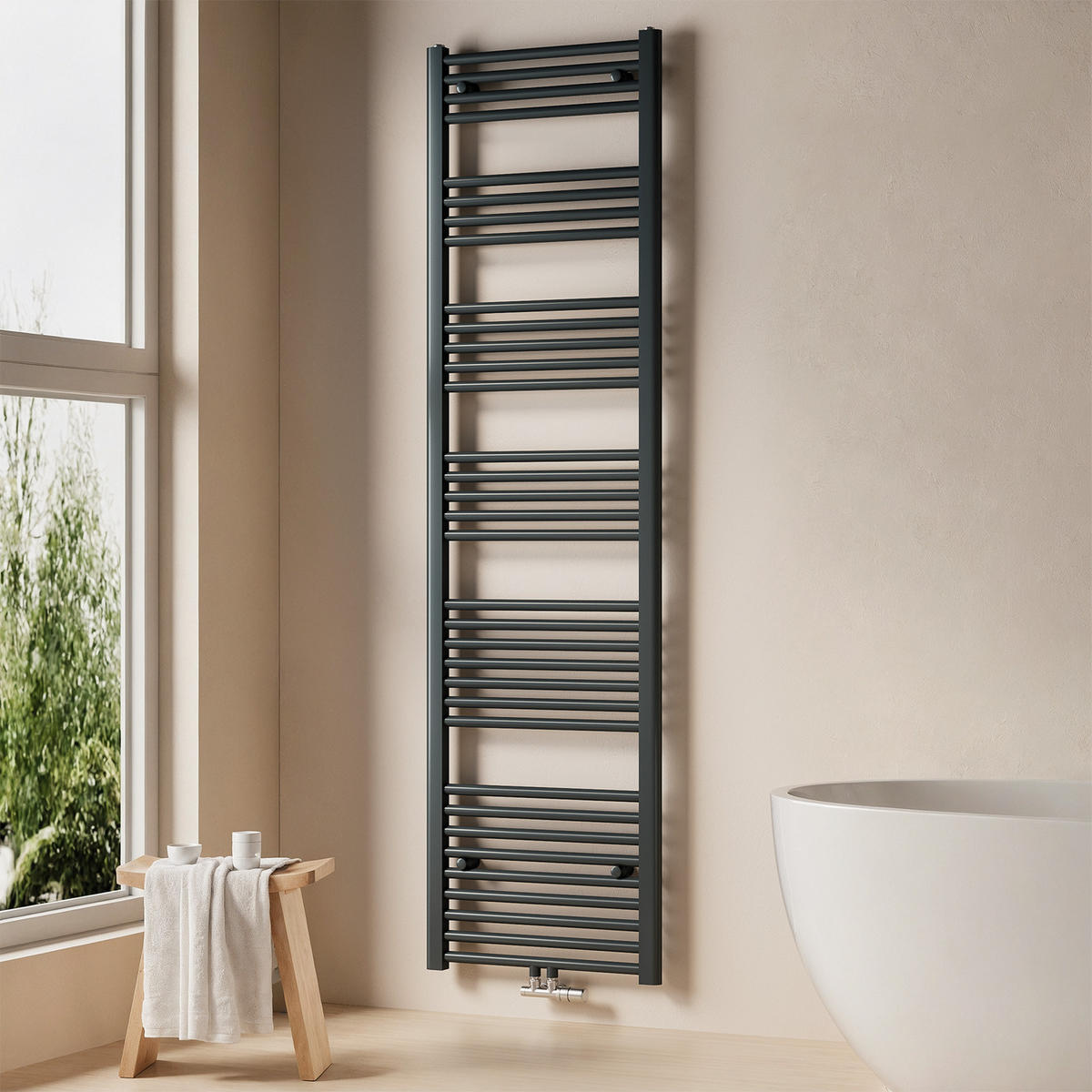 HEIZKÖRPER Handtuchheizkörper wasserführend 180/50/3 cm - Anthrazit, Metall (50/180/3cm) - EMKE