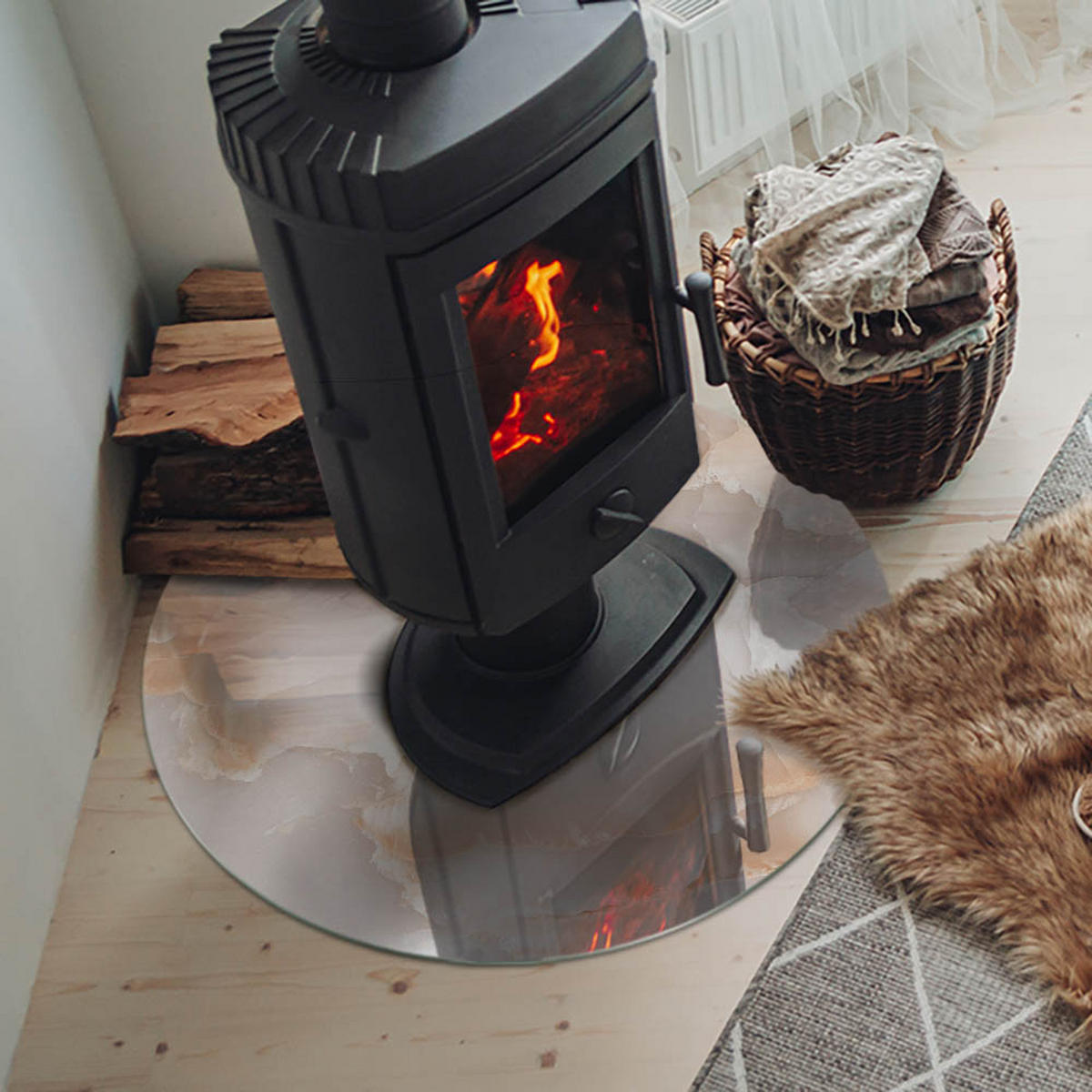 GLASPLATTE für Kamin Ø 70 cm Beige - Beige, Glas (70/70/0.4cm) - ArtPrintCave